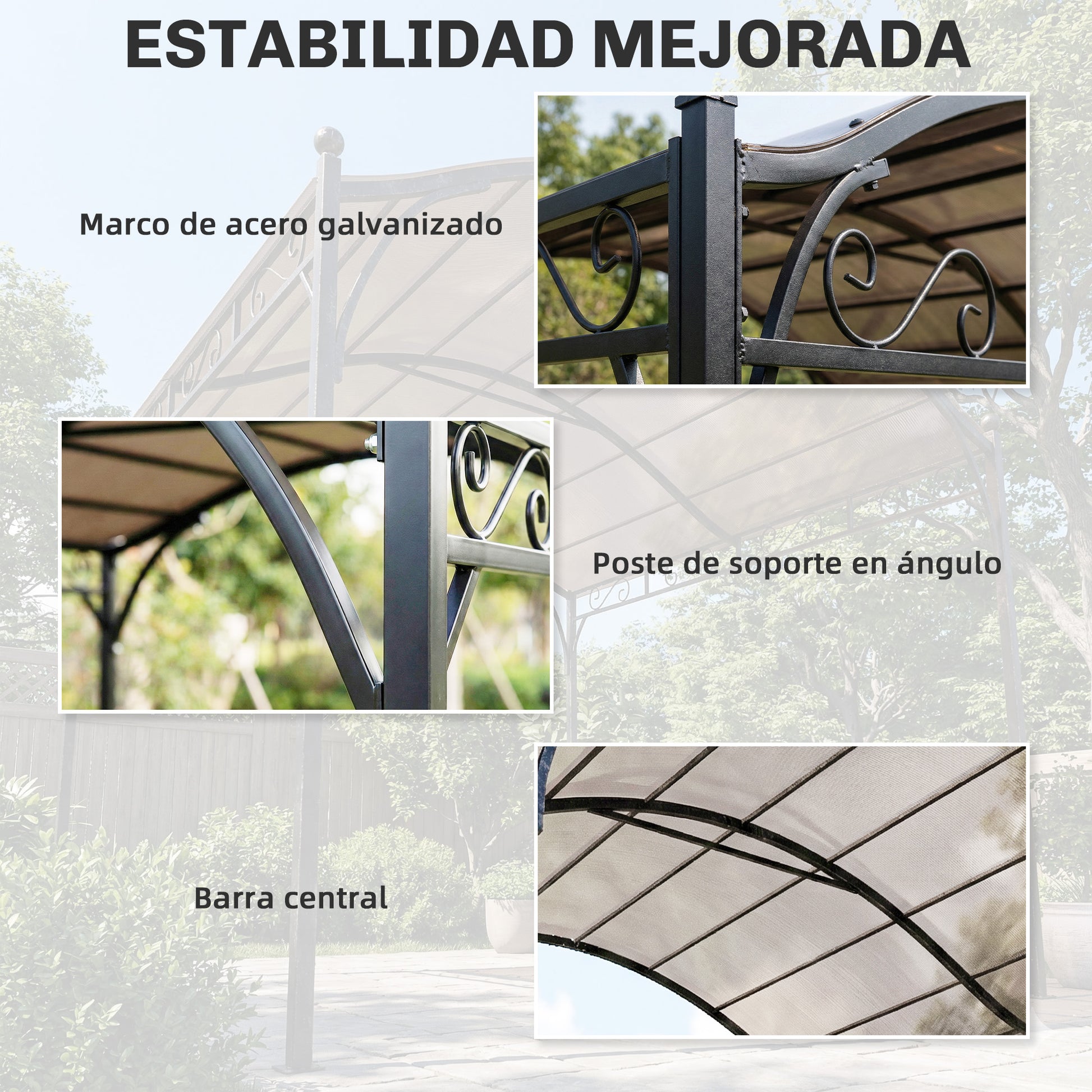 Outsunny Pérgola de Jardín 3x3 m, Cenador de Jardín con Techo Arqueado, Dosel UV30+ y Estructura de Metal Galvanizado, Pabellón para Exterior, Patio, Terraza, Blanco Crema