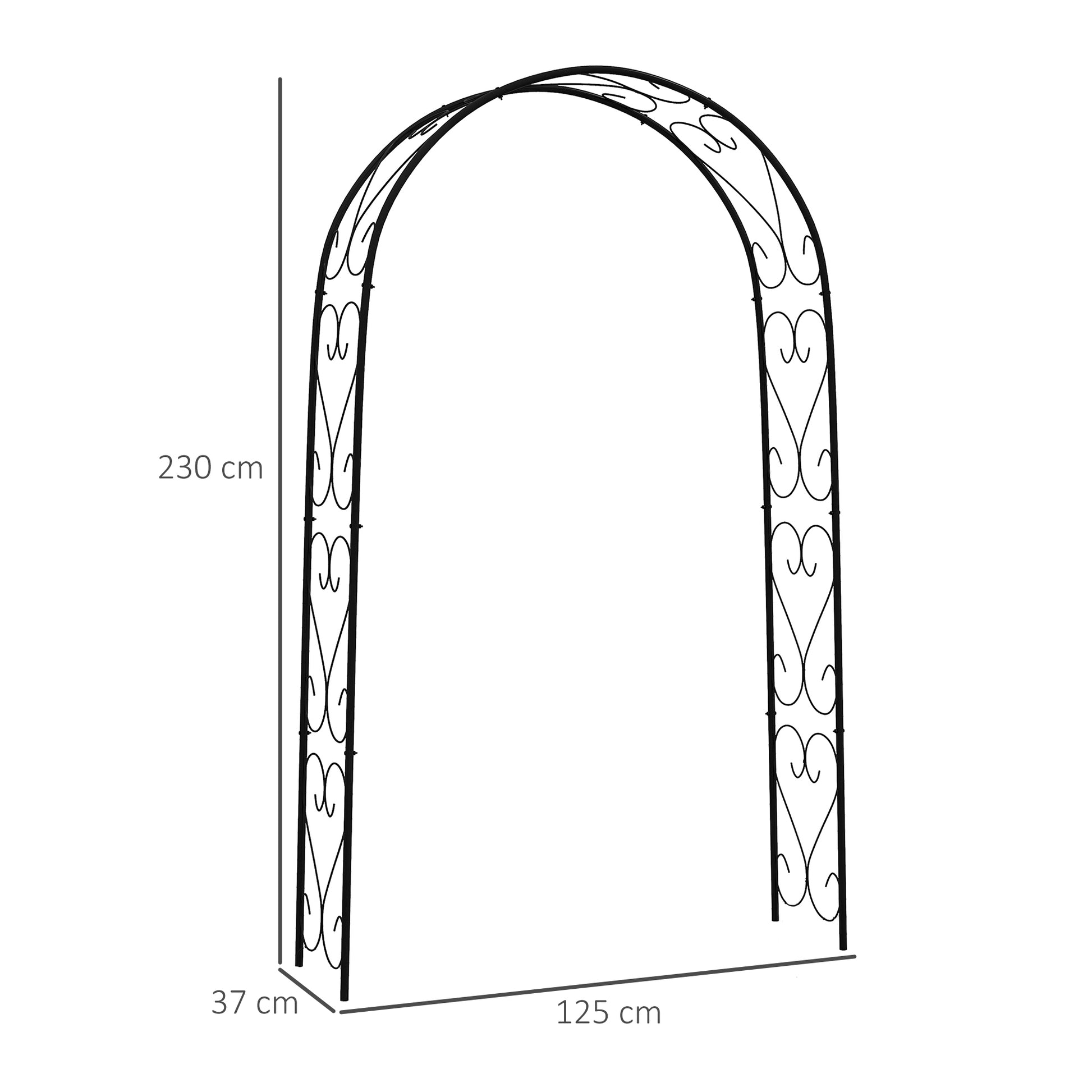 Outsunny Arco de Jardín de Acero para Rosas Arco de Boda Diseño Espiral de Corazón para Plantas Trepadoras para Decoración Patio Terraza 125x37x230 cm Negro