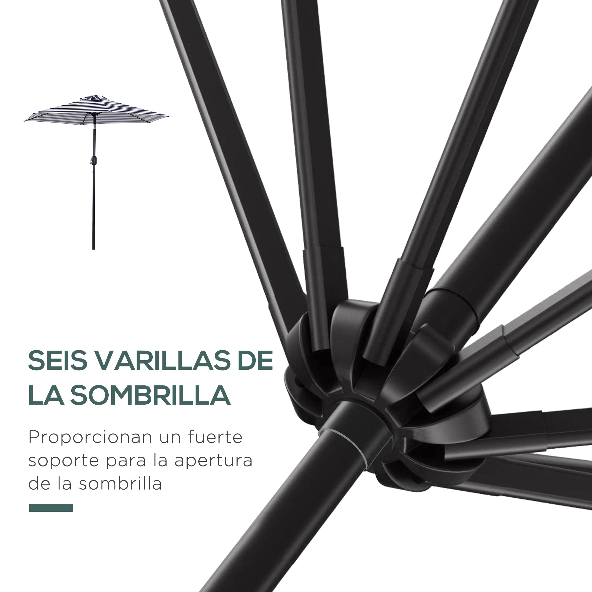 Outsunny Sombrilla Terraza Exterior, Ø230x216 cm, Sombrilla de Jardín con Ángulo Ajustable y Manivela, Impermeable, Parasol para Patio, Terraza, Azul y Blanco