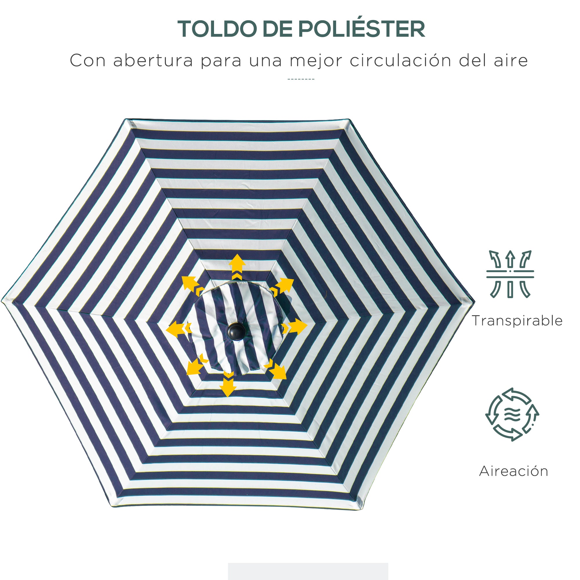 Outsunny Sombrilla Terraza Exterior, Ø230x216 cm, Sombrilla de Jardín con Ángulo Ajustable y Manivela, Impermeable, Parasol para Patio, Terraza, Azul y Blanco