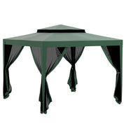 Outsunny Carpa de Jardín 3x3 m Cenador Desmontable de Exterior Gazebo con 4 Mosquiteras Laterales Techo Doble y Marco Metálico Anti-UV Impermeable Pabellón para Terraza Patio Verde