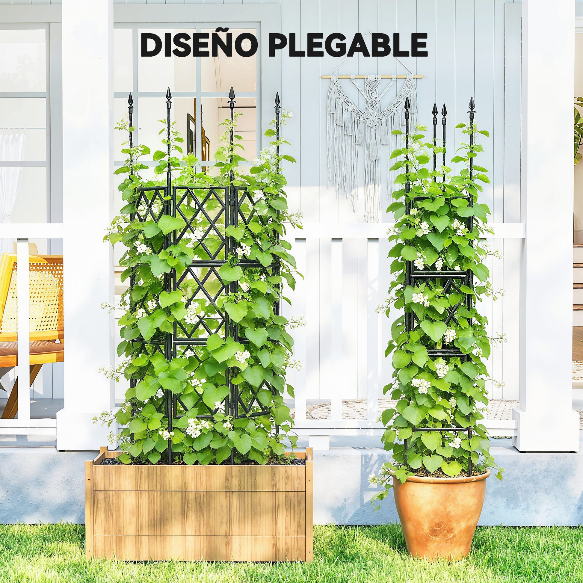 Outsunny Enrejado de Jardín Plegable, Soporte para Plantas Trepadoras con Montaje DIY y Marco de Acero para Frutas, Verduras, Flores, Decoración Exterior, Patio, Terraza, 85x2x197 cm, Negro