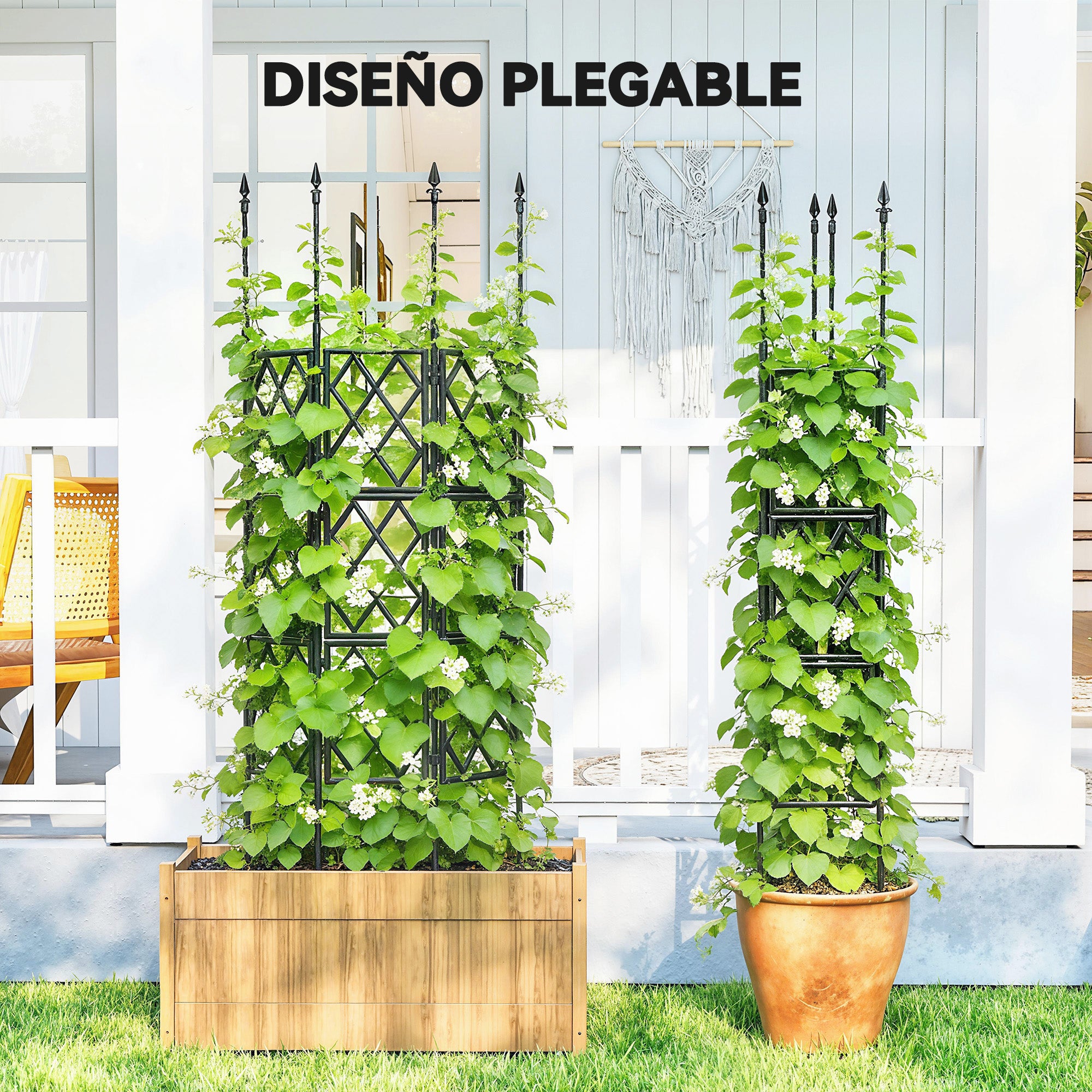 Outsunny Enrejado de Jardín Plegable, Soporte para Plantas Trepadoras con Montaje DIY y Marco de Acero para Frutas, Verduras, Flores, Decoración Exterior, Patio, Terraza, 85x2x197 cm, Negro