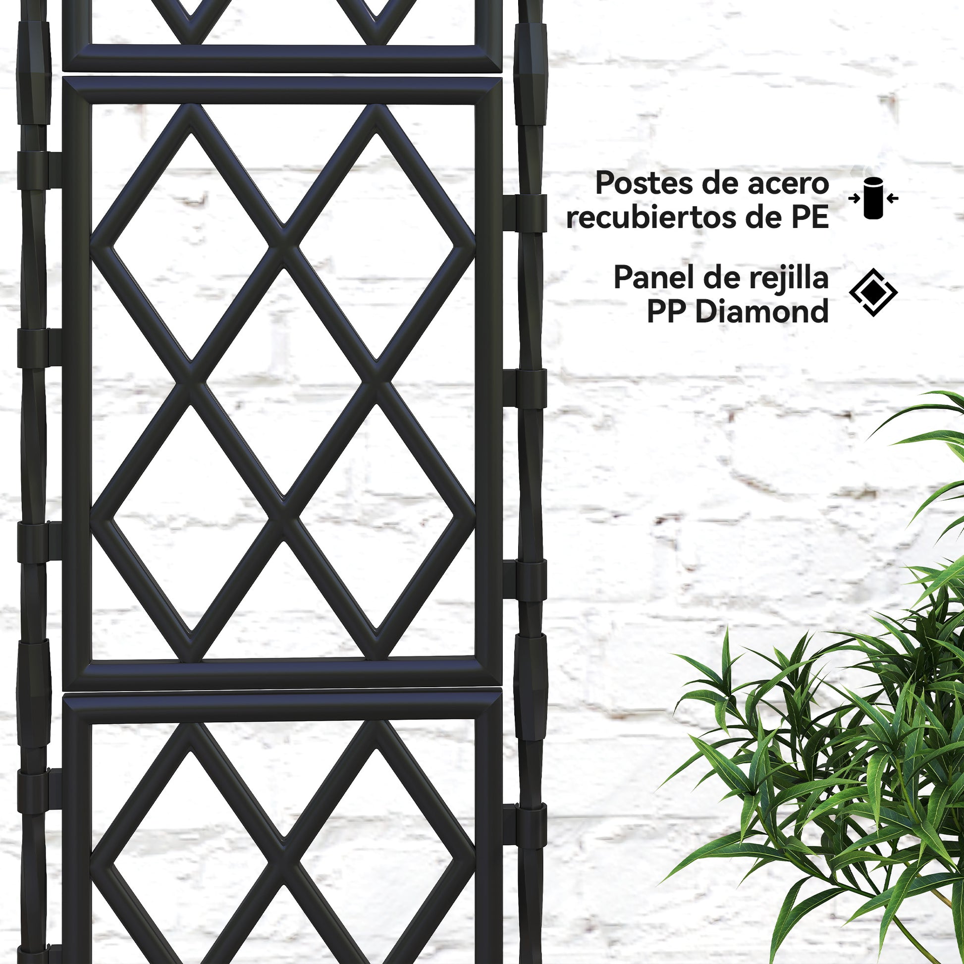 Outsunny Enrejado de Jardín Plegable, Soporte para Plantas Trepadoras con Montaje DIY y Marco de Acero para Frutas, Verduras, Flores, Decoración Exterior, Patio, Terraza, 85x2x197 cm, Negro