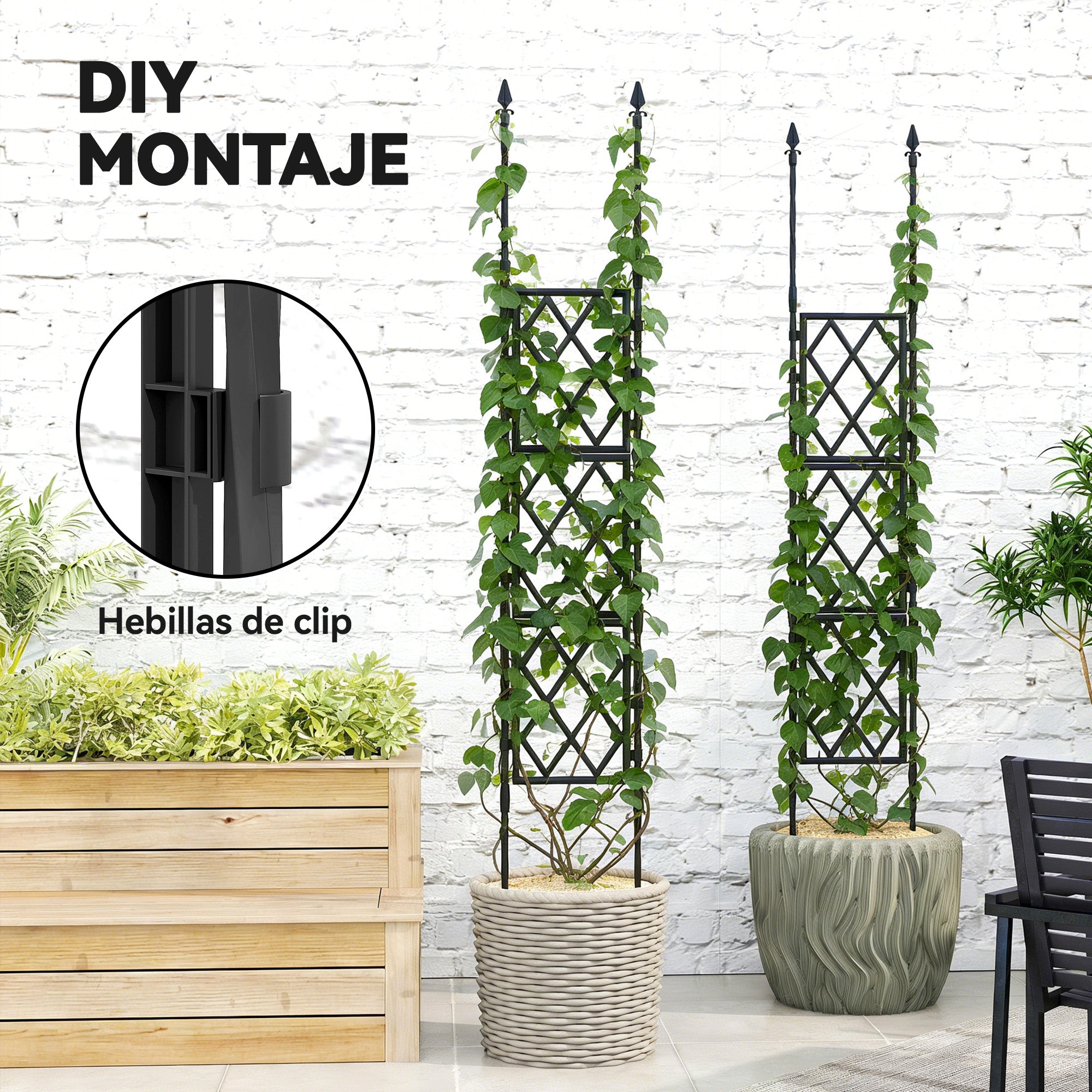 Outsunny Enrejado de Jardín Plegable, Soporte para Plantas Trepadoras con Montaje DIY y Marco de Acero para Frutas, Verduras, Flores, Decoración Exterior, Patio, Terraza, 85x2x197 cm, Negro