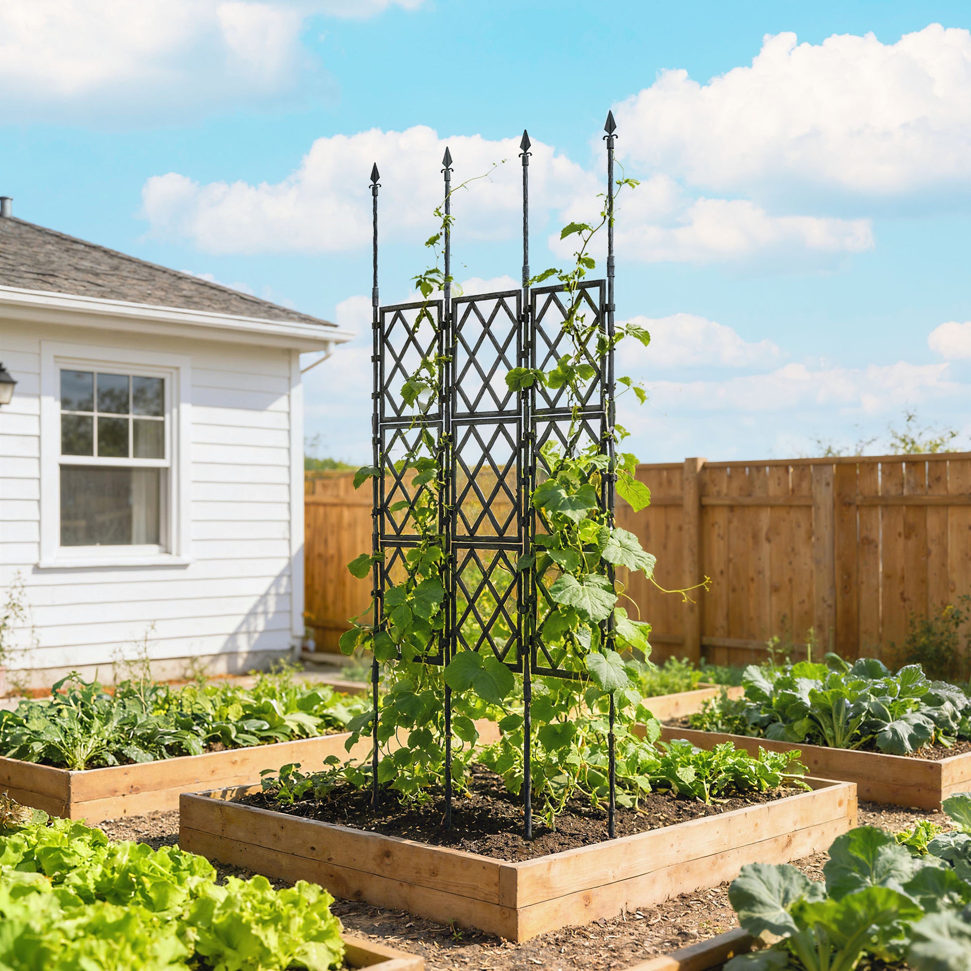 Outsunny Enrejado de Jardín Plegable, Soporte para Plantas Trepadoras con Montaje DIY y Marco de Acero para Frutas, Verduras, Flores, Decoración Exterior, Patio, Terraza, 85x2x197 cm, Negro