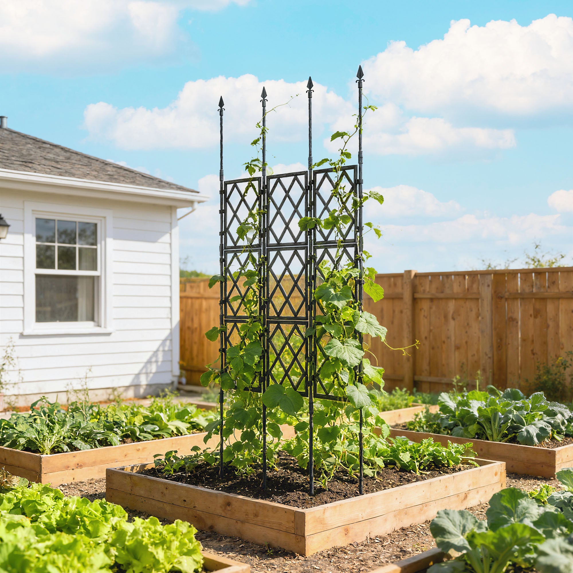 Outsunny Enrejado de Jardín Plegable, Soporte para Plantas Trepadoras con Montaje DIY y Marco de Acero para Frutas, Verduras, Flores, Decoración Exterior, Patio, Terraza, 85x2x197 cm, Negro