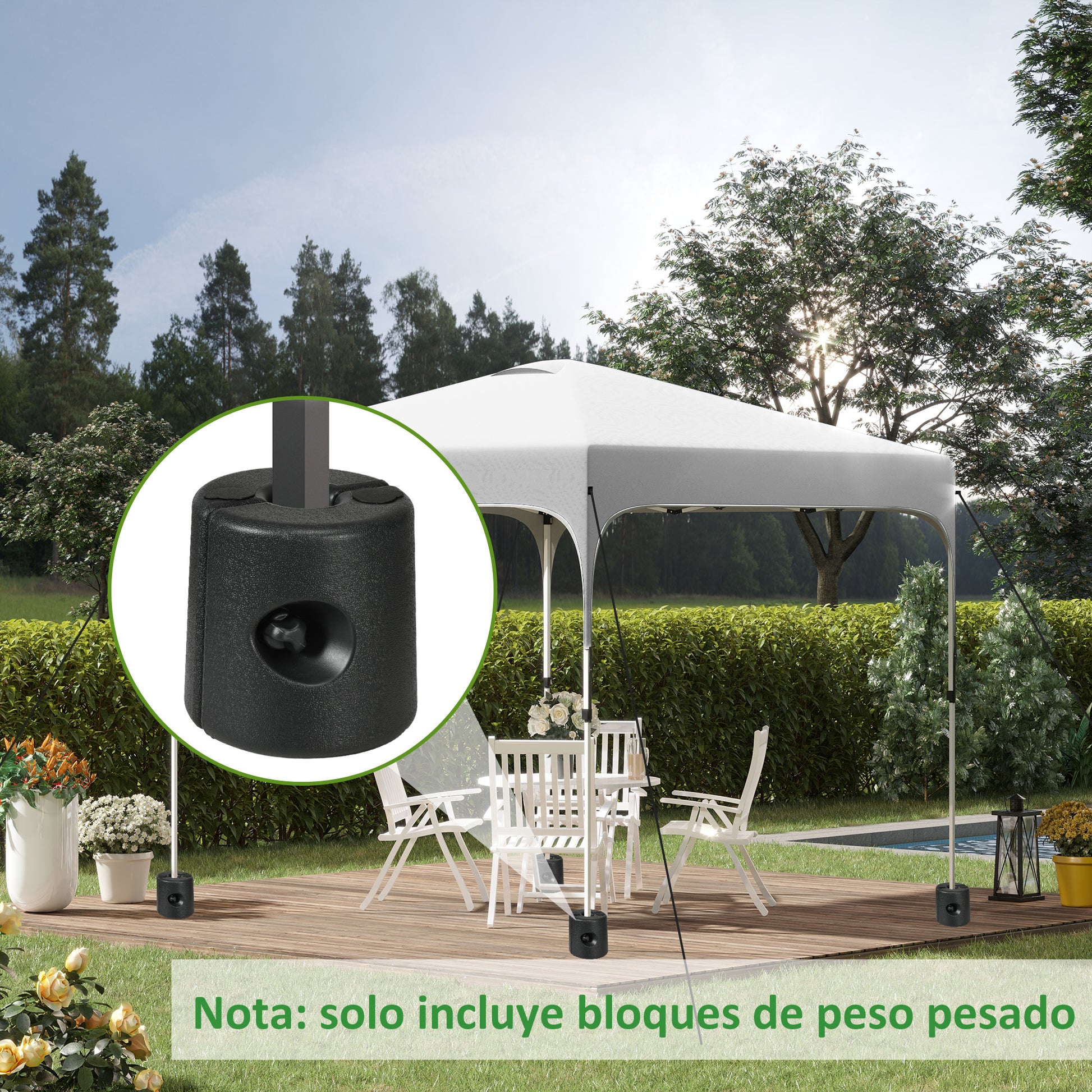 Outsunny Pack de 4 Pesos para Carpas Plegables Soportes Rellenables con 9,2 kg de Agua o 12 kg de Arena Pesos para Cenador con Perillas de Fijación Ø24x25,5 cm Negro