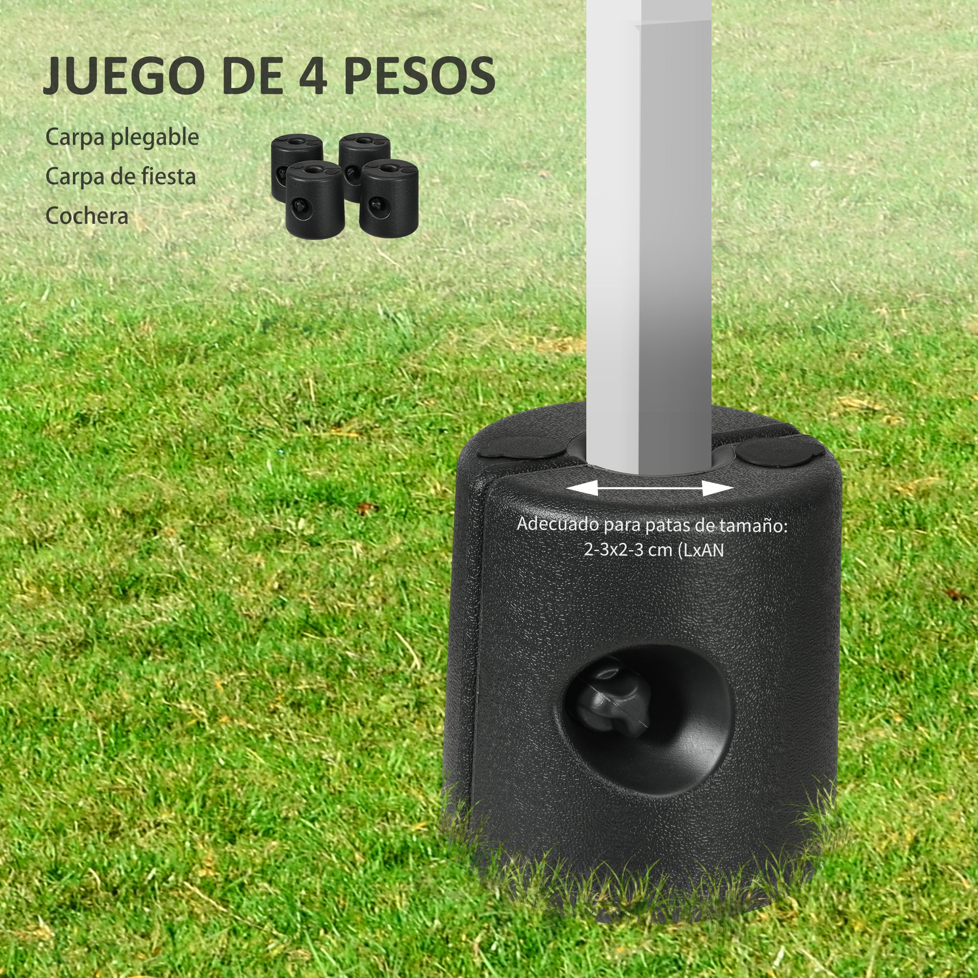 Outsunny Pack de 4 Pesos para Carpas Plegables Soportes Rellenables con 9,2 kg de Agua o 12 kg de Arena Pesos para Cenador con Perillas de Fijación Ø24x25,5 cm Negro