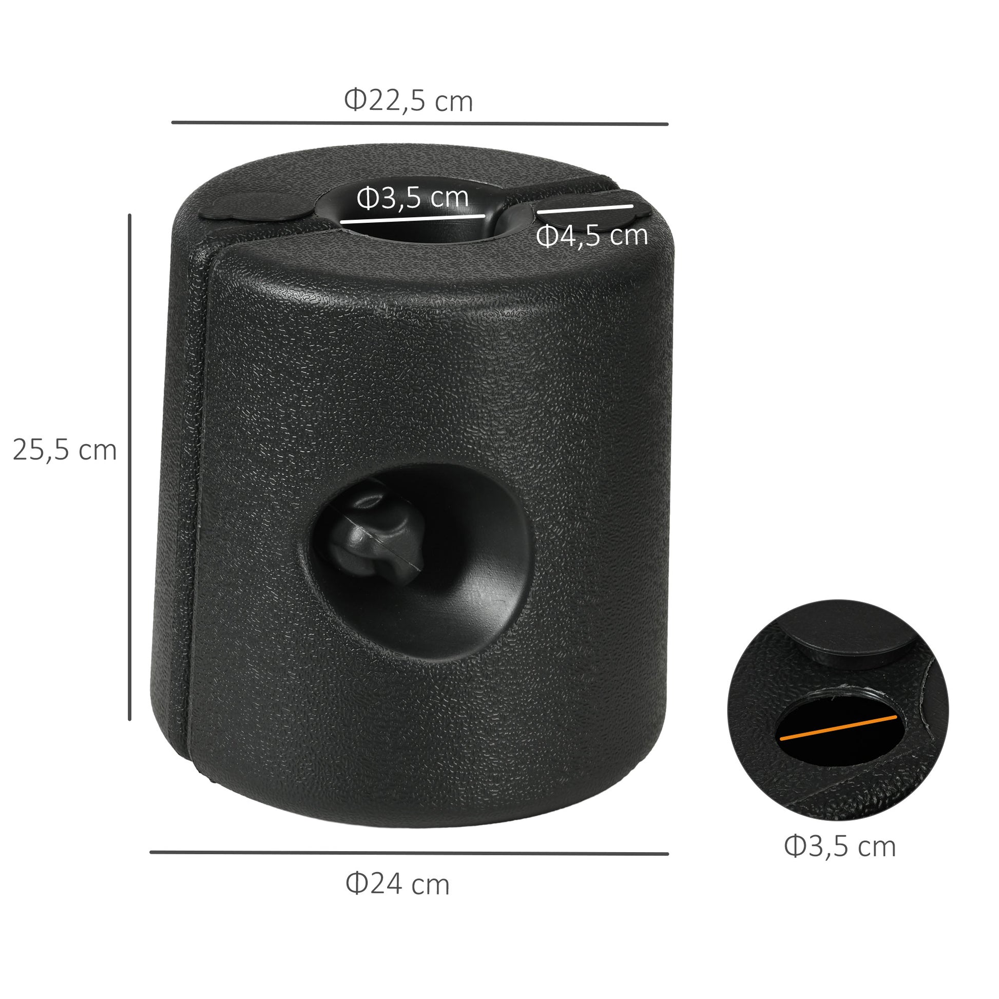Outsunny Pack de 4 Pesos para Carpas Plegables Soportes Rellenables con 9,2 kg de Agua o 12 kg de Arena Pesos para Cenador con Perillas de Fijación Ø24x25,5 cm Negro