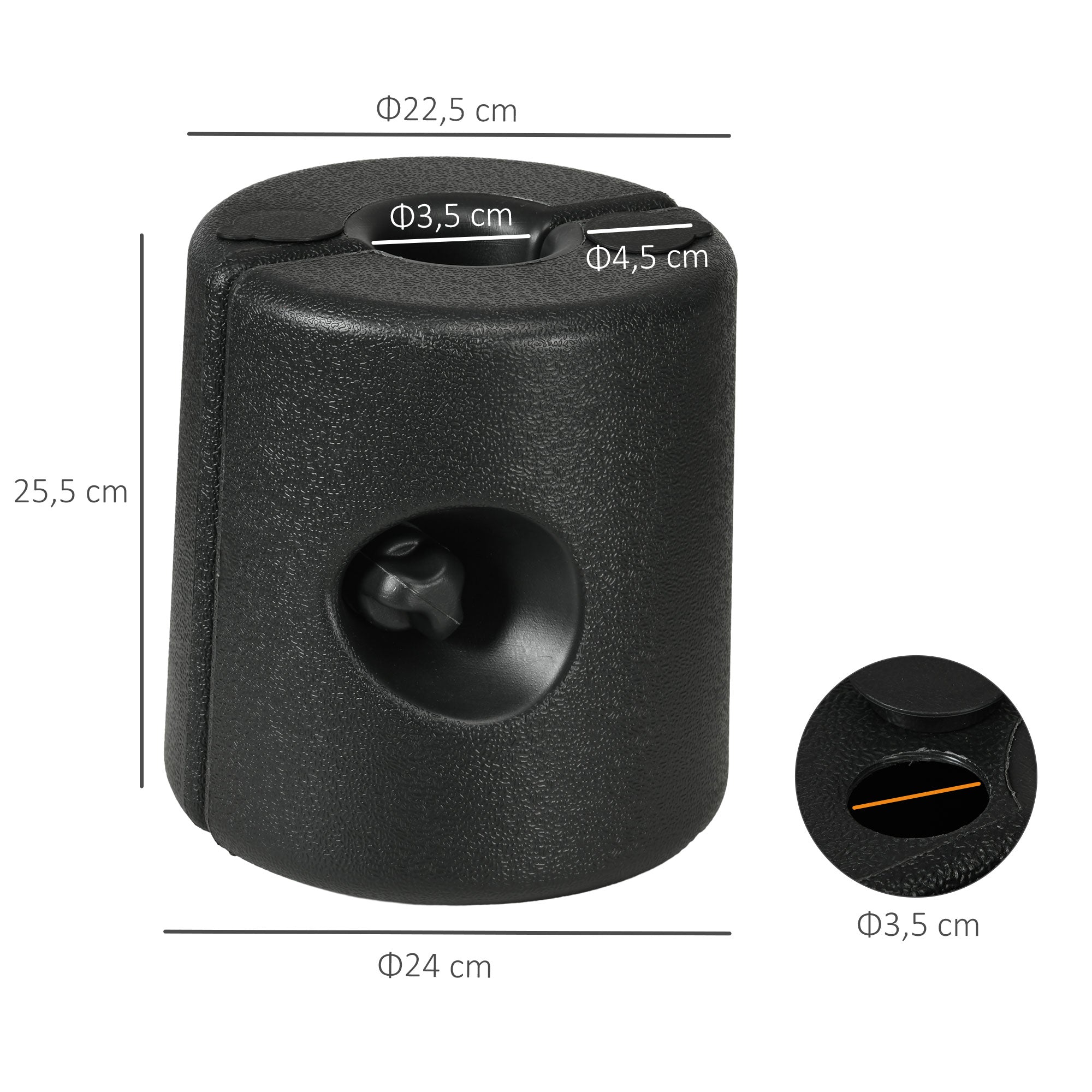 Outsunny Pack de 4 Pesos para Carpas Plegables Soportes Rellenables con 9,2 kg de Agua o 12 kg de Arena Pesos para Cenador con Perillas de Fijación Ø24x25,5 cm Negro
