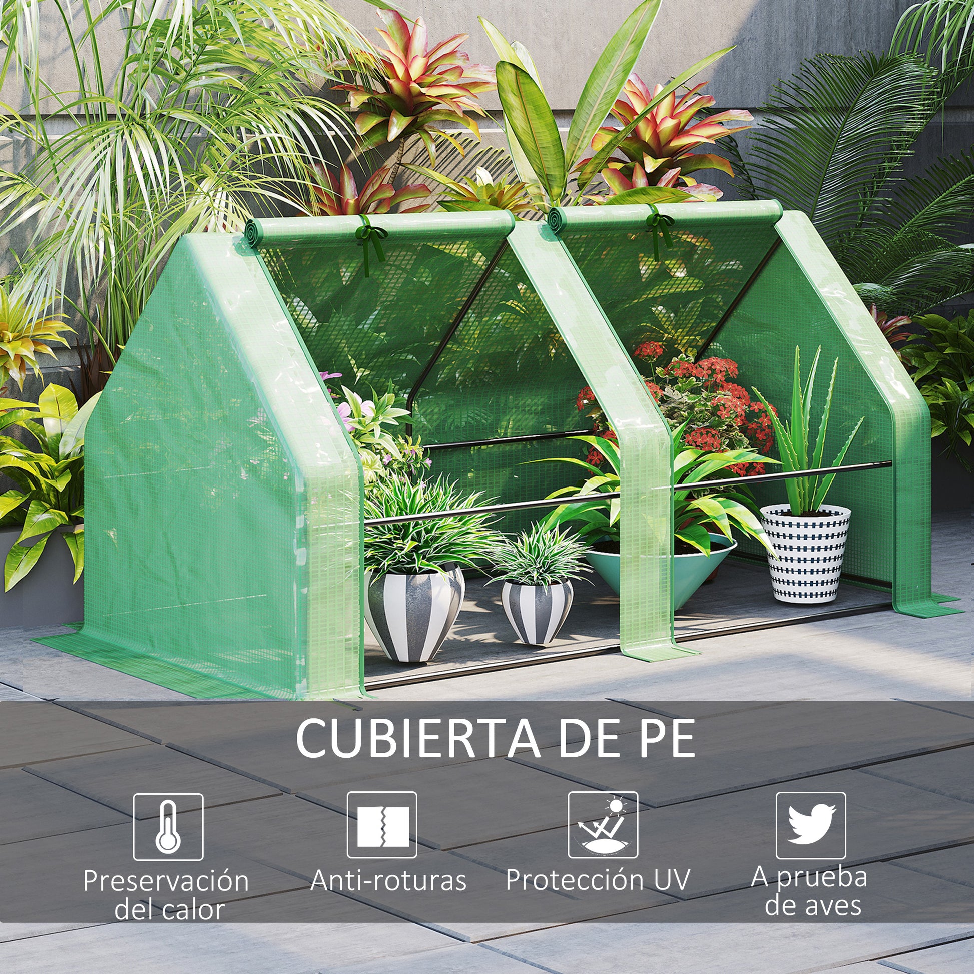 Outsunny Invernadero de Jardín Terraza 180x90x90 cm Tipo Caseta Tubo de Acero con 2 Ventanas Enrollables Vivero Casero para Cultivo Plantas Verduras Verde
