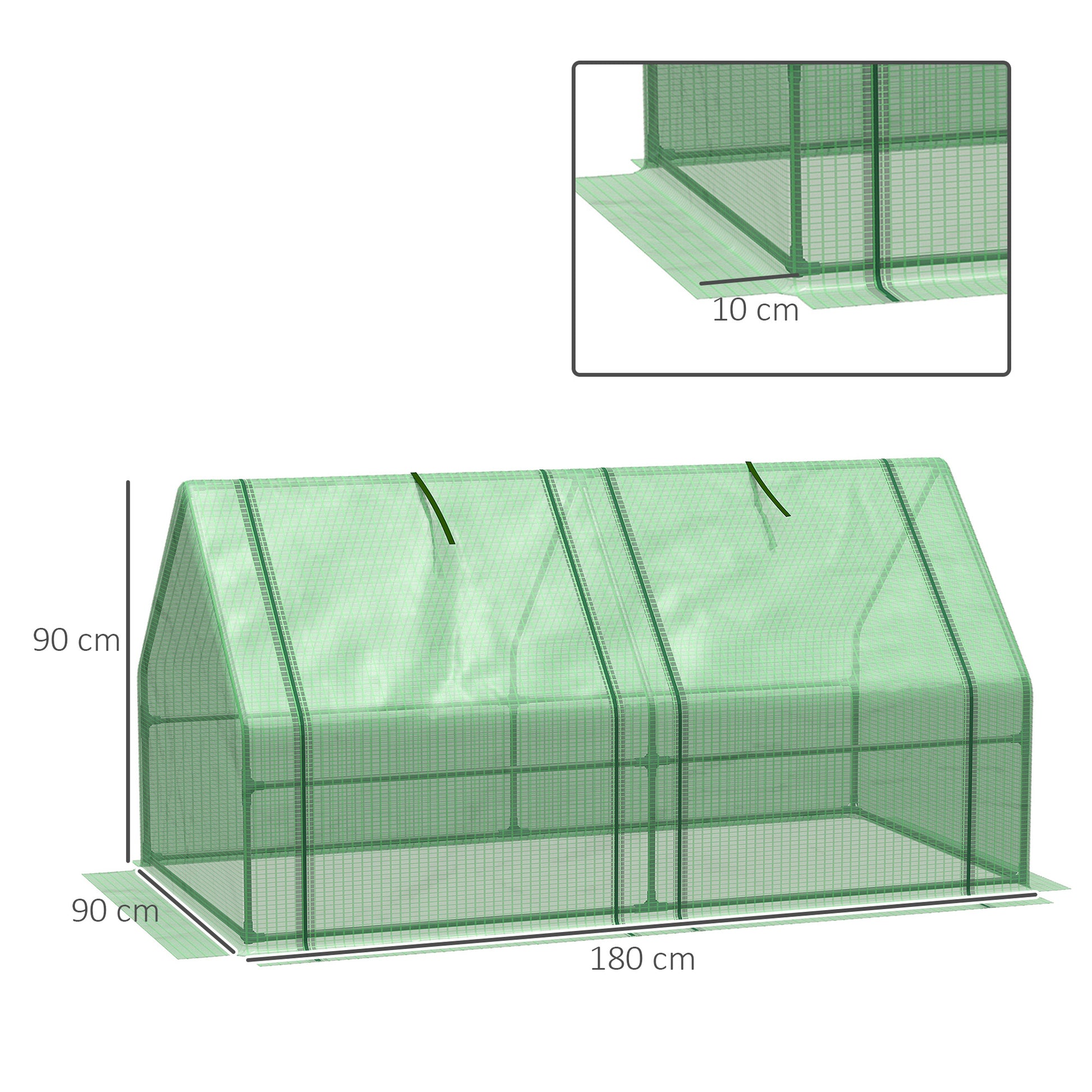 Outsunny Invernadero de Jardín Terraza 180x90x90 cm Tipo Caseta Tubo de Acero con 2 Ventanas Enrollables Vivero Casero para Cultivo Plantas Verduras Verde