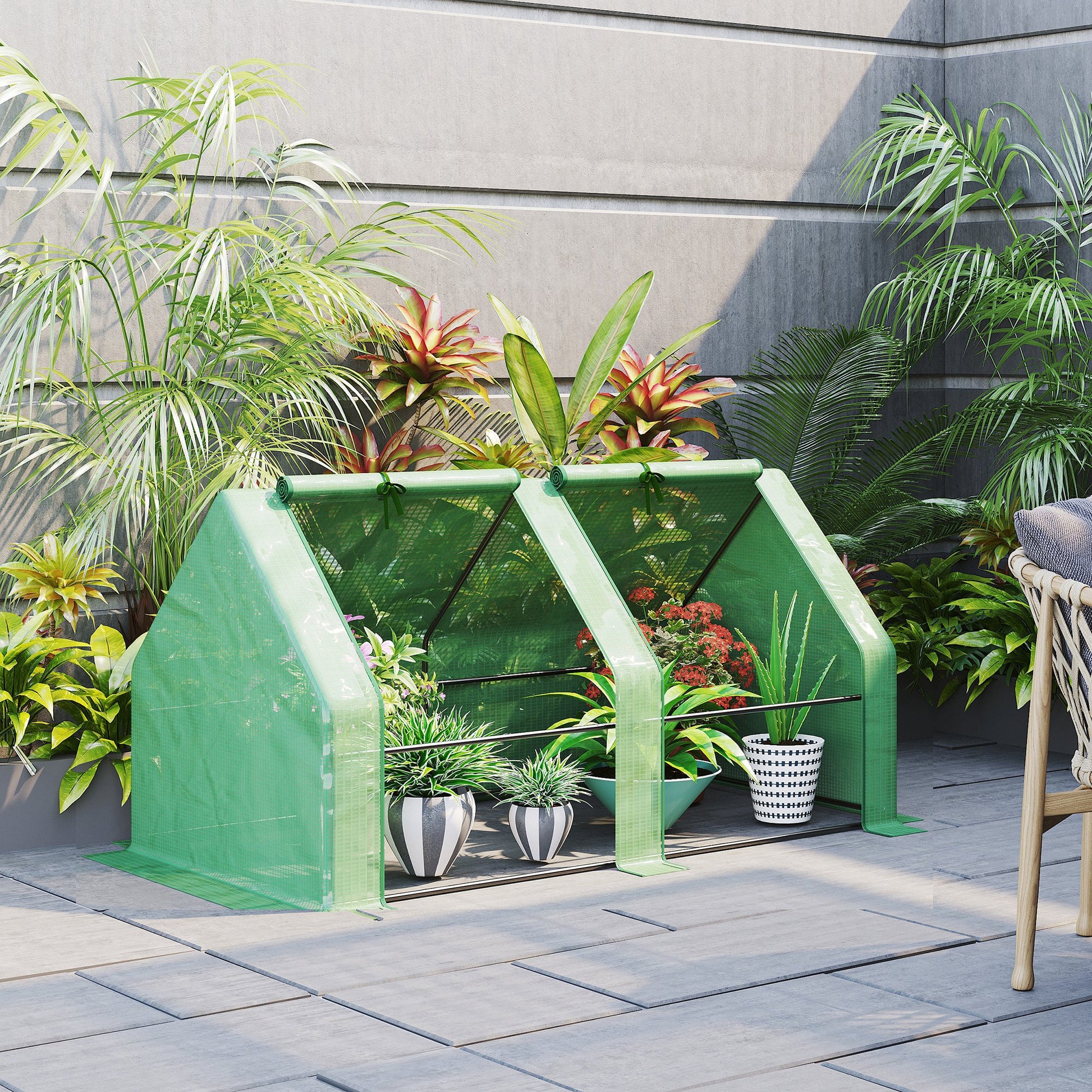 Outsunny Invernadero de Jardín Terraza 180x90x90 cm Tipo Caseta Tubo de Acero con 2 Ventanas Enrollables Vivero Casero para Cultivo Plantas Verduras Verde