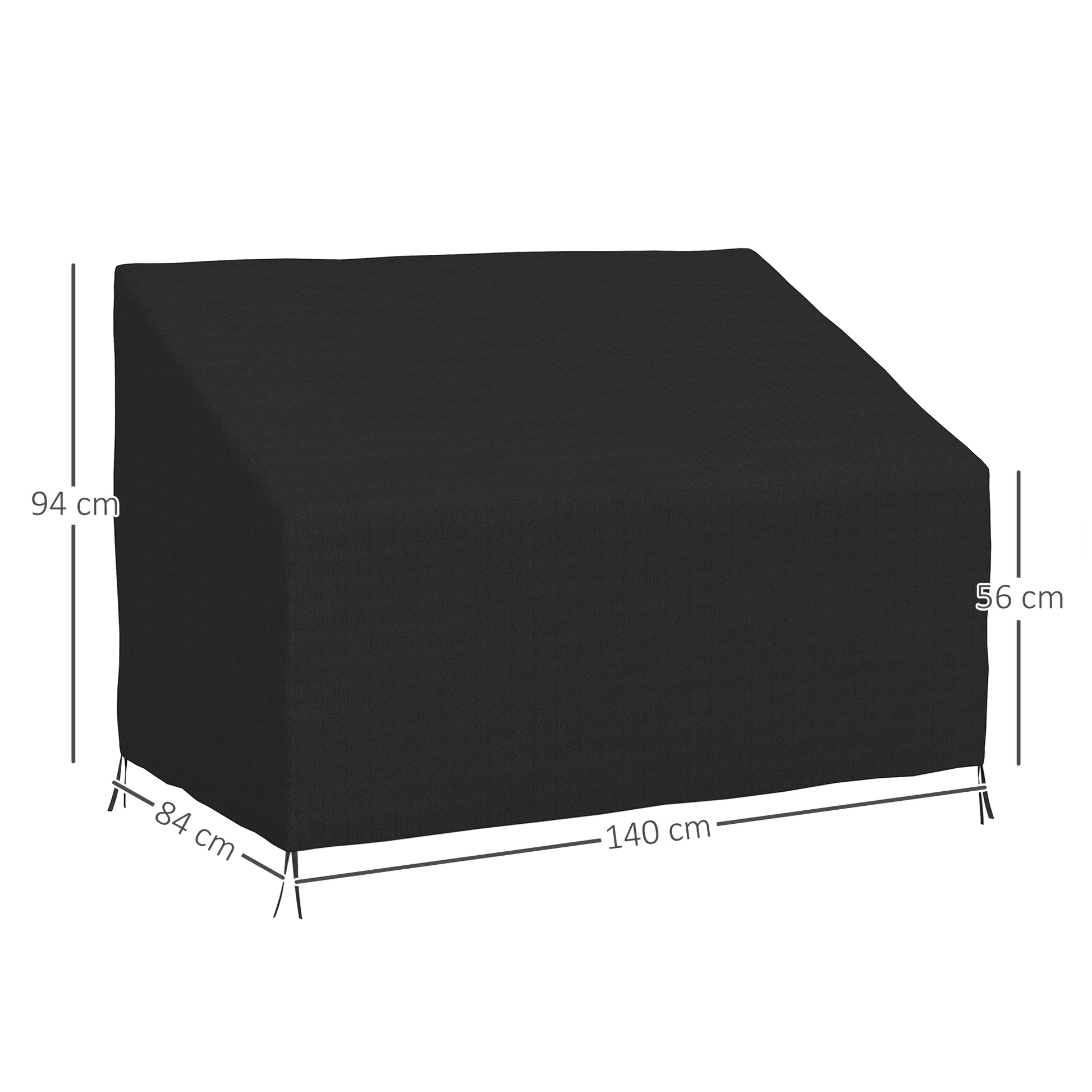Outsunny Funda para Banco de Jardín 2 Plazas, Funda Sofá Exterior Impermeable, Tela Oxford 600D con Recubrimiento, 140x84x56/94 cm para Patio, Terraza, Negro