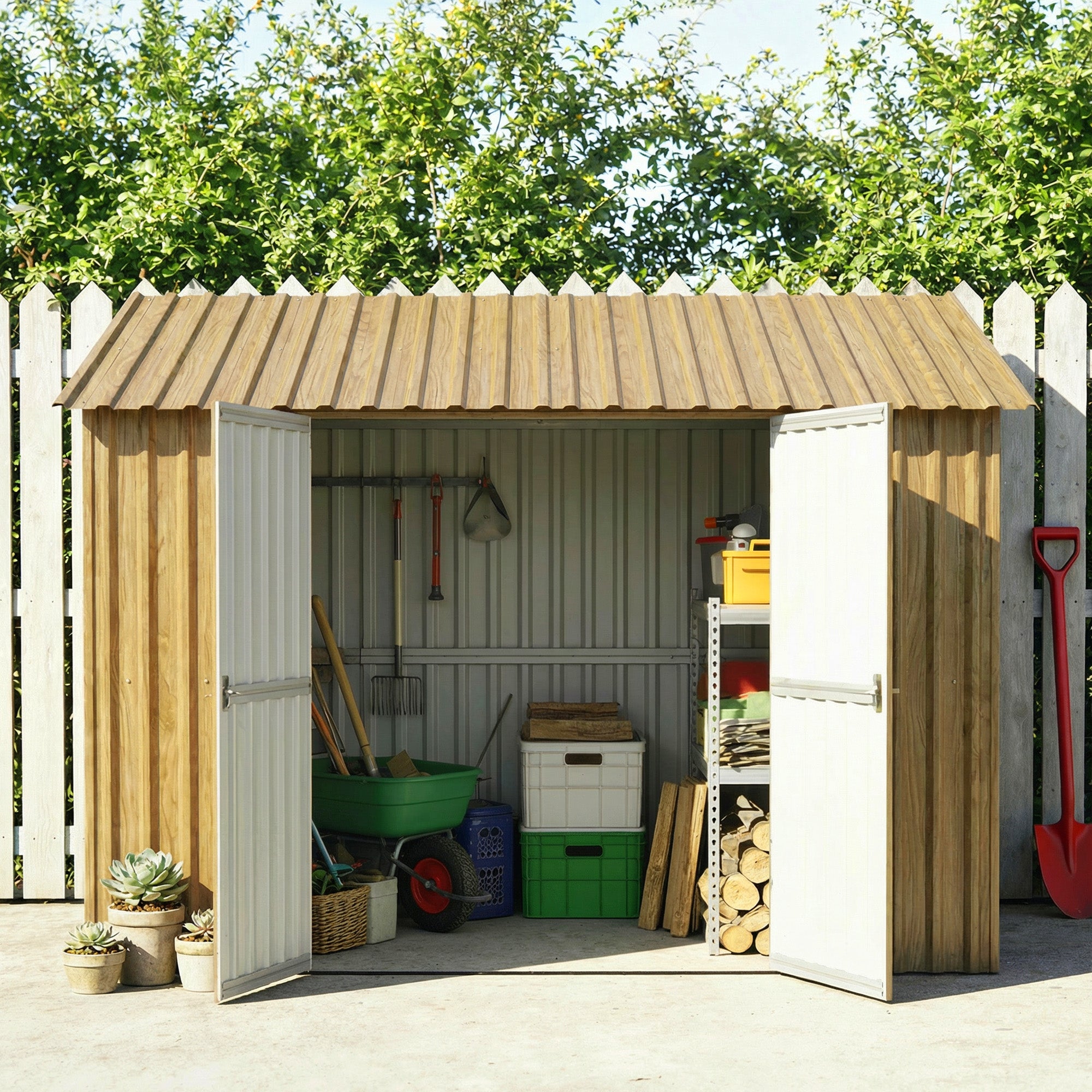 Outsunny 12x Paneles para Tejado de Acero Galvanizado, Chapas Perfiladas de Techo 7m², para Caseta de Herramientas, Cobertizo, Garaje, Exterior, 129x45cm, Madera Natural