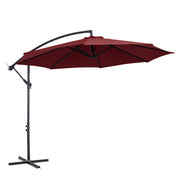Outsunny Parasol Excéntrico Ø 295 cm Sombrilla de Jardín con Ángulo Ajustable Base Cruzada y Manivela Sombrilla para Terraza Patio Granate