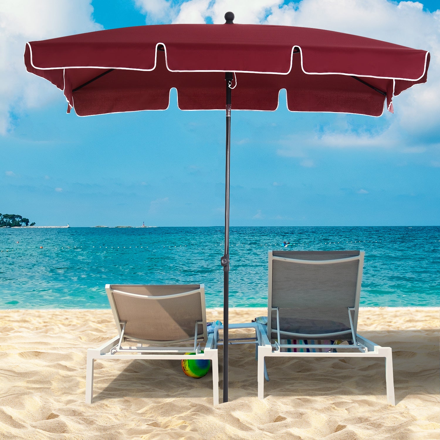 Outsunny Sombrilla de Jardín de Aluminio 198x130x245 cm Parasol de Jardín Rectangular con Función de Inclinación para Terraza Patio Exterior Rojo Vino