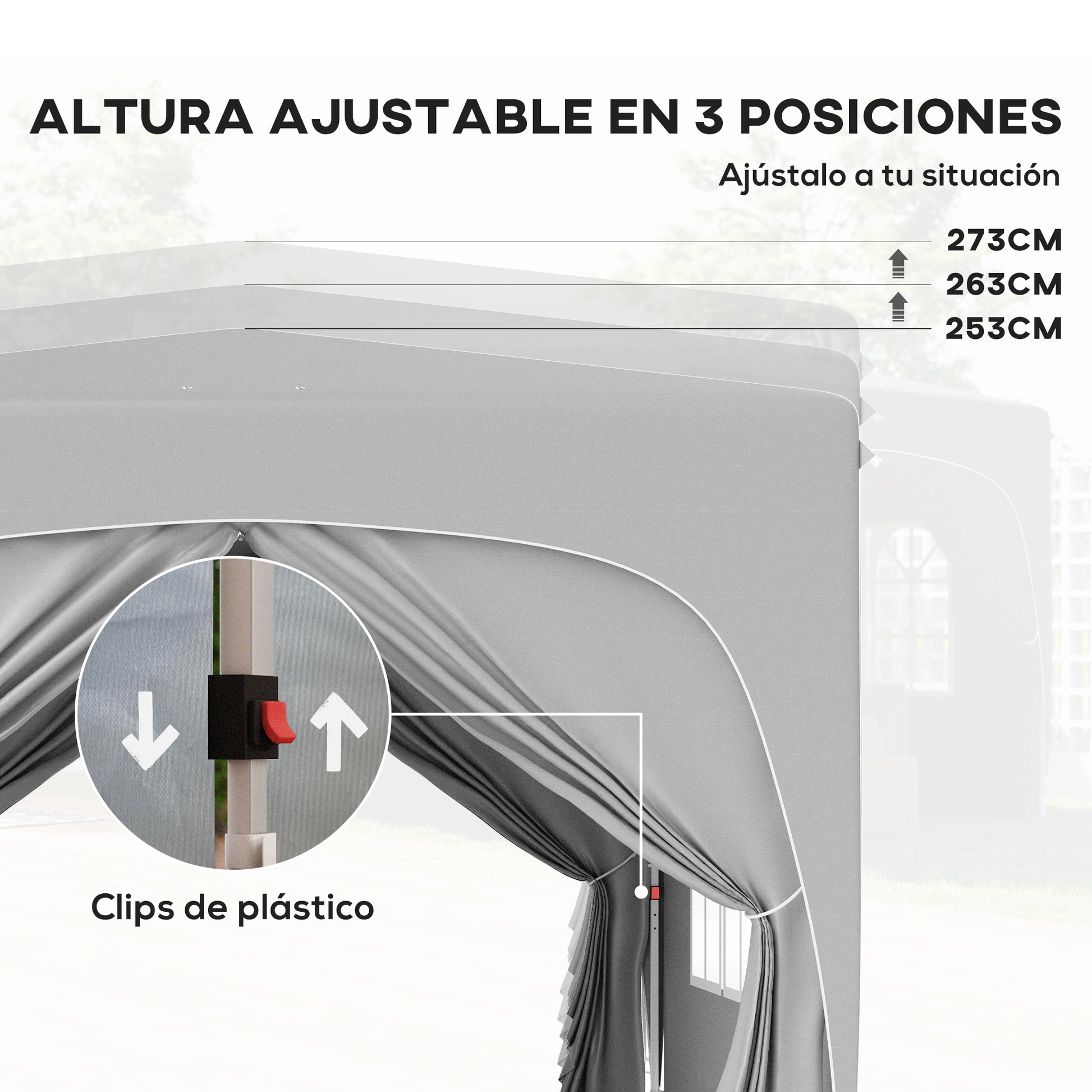 Outsunny Carpa Plegable 3x3 m, Cenador Pabellón de Jardín con Altura Ajustable de 3 Niveles, 4 Paredes Laterales, Ventanas y Bolsa Transporte, UPF50+, Impermeable para Fiestas, Exterior, Gris
