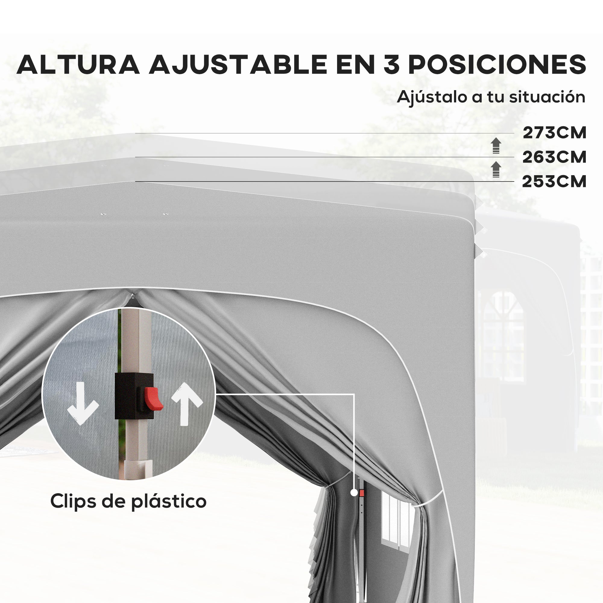 Outsunny Carpa Plegable 3x3 m, Cenador Pabellón de Jardín con Altura Ajustable de 3 Niveles, 4 Paredes Laterales, Ventanas y Bolsa Transporte, UPF50+, Impermeable para Fiestas, Exterior, Gris