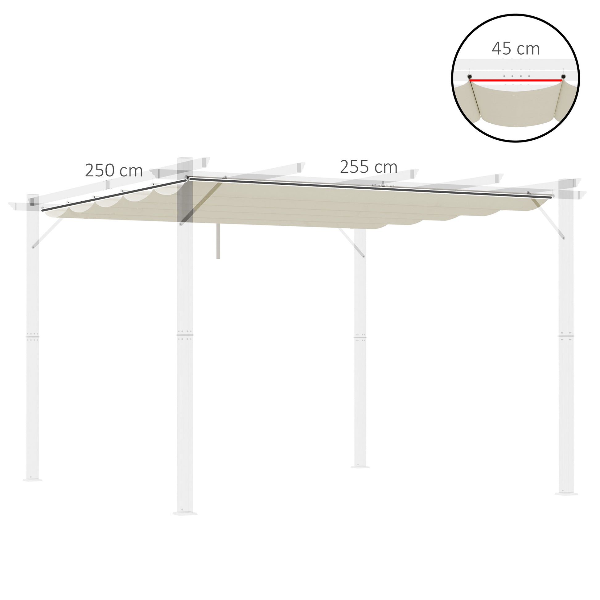 Outsunny Techo de Pérgola 2,5x2,55 m Techo de Repuesto Retráctil para Sombrilla Toldo de Tela para Cenador Jardín con 10 Orificios de Drenaje Crema