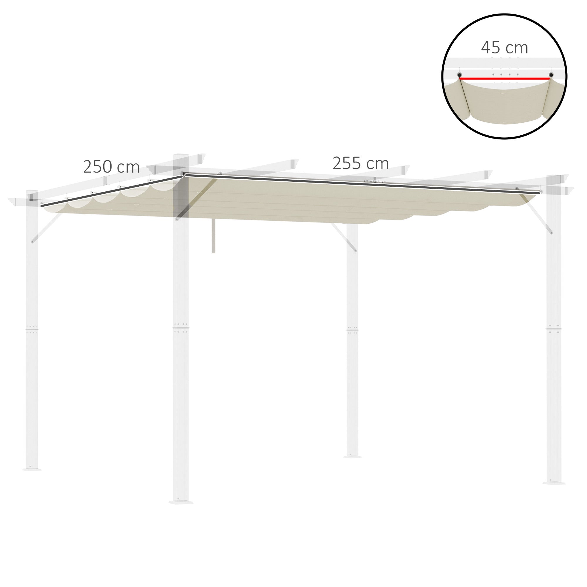 Outsunny Techo de Pérgola 2,5x2,55 m Techo de Repuesto Retráctil para Sombrilla Toldo de Tela para Cenador Jardín con 10 Orificios de Drenaje Crema
