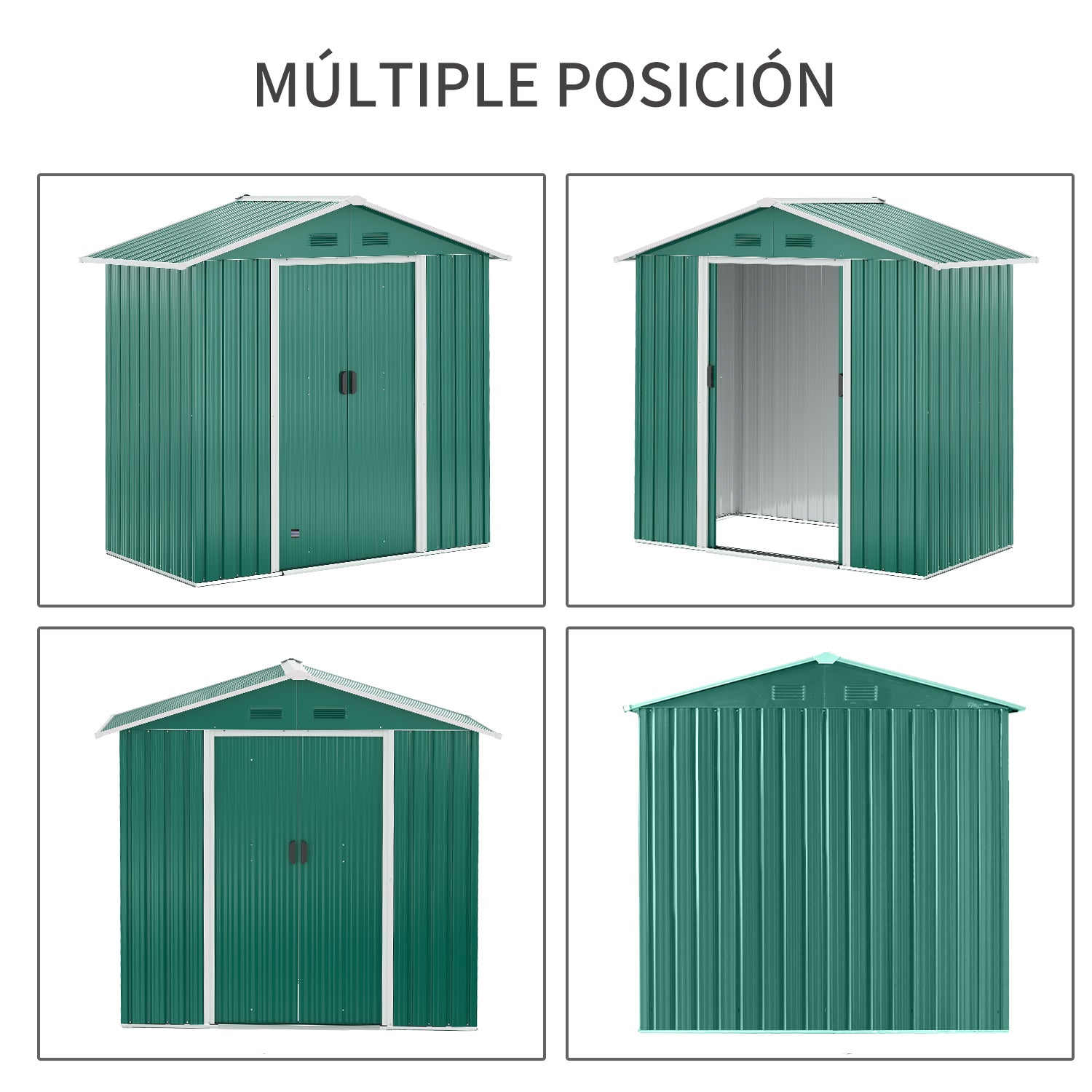 Outsunny Caseta de Jardín 2,2 m² 194x110x184 cm Cobertizo de Acero Galvanizado para Almacenamiento de Herramientas con Puerta Corrediza y 4 Ventanas para Terraza Exterior Verde