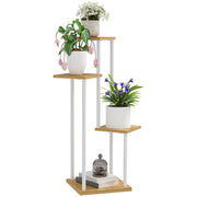 Outsunny Estantería para Plantas de 4 Niveles Soporte para Plantas de Madera y Acero con 4 Estantes Cuadrados Soporte para Macetas para Interior y Exterior 53x42x85 cm Natural y Blanco