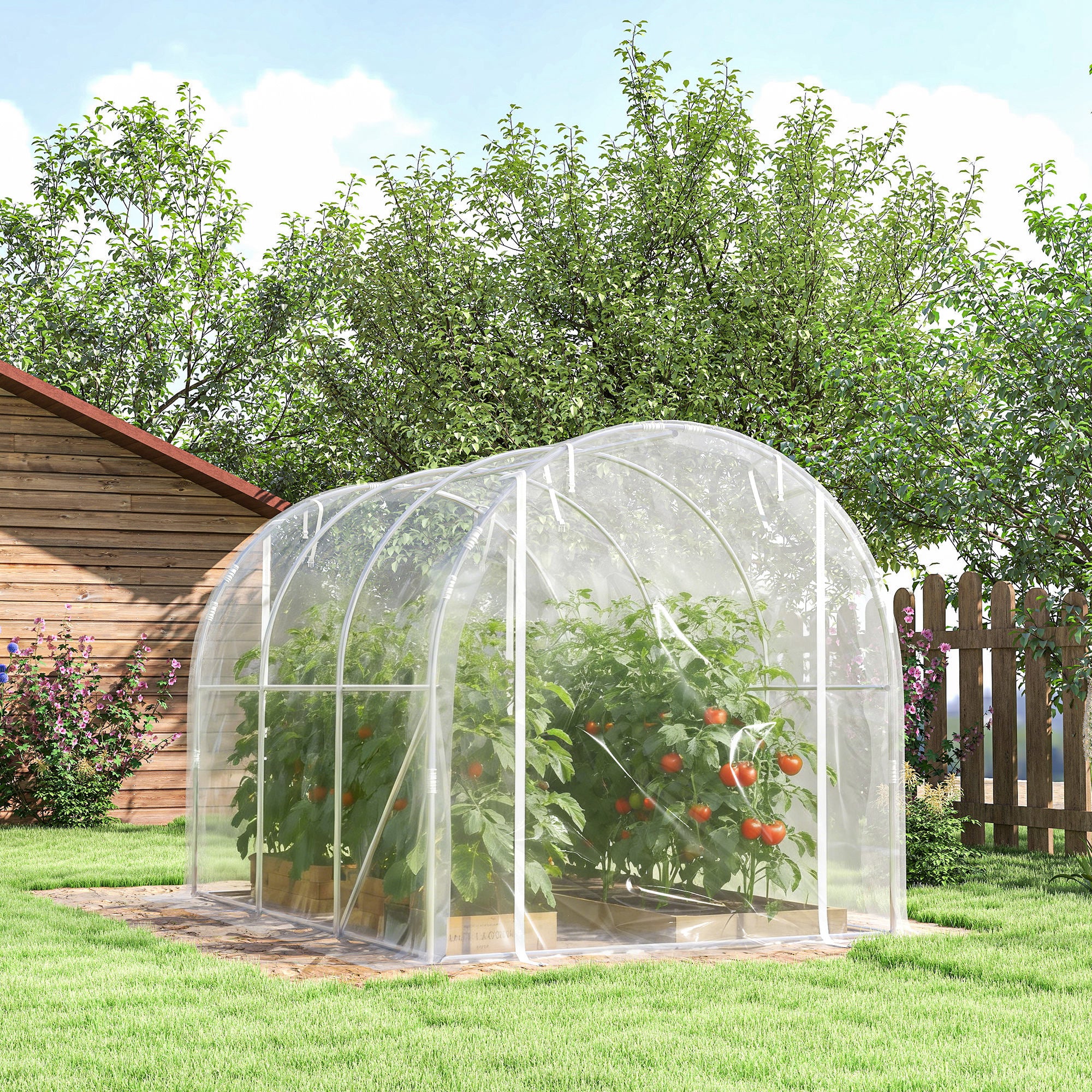 Outsunny Invernadero de Exterior 3x2x2 m, Invernadero de Túnel con 2 Puertas Enrollables, Marco de Acero Galvanizado y Cubierta de PE 150g/m², Anti-UV, Impermeable, para Cultivos, Transparente
