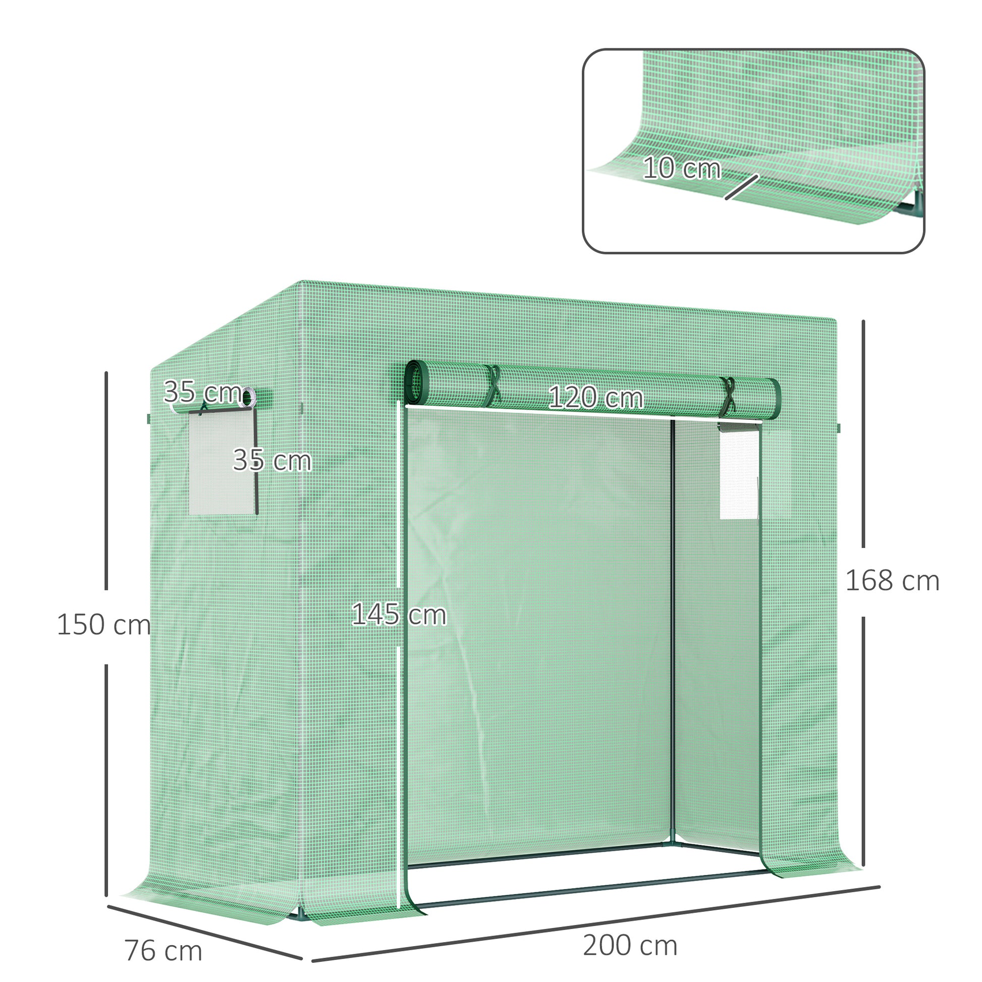 Outsunny Invernadero Pequeño Invernadero de Exterior con Ventanas y Marco de Acero Invernadero para Cultivar Tomates Plantas Flores 200x76x168 cm Verde