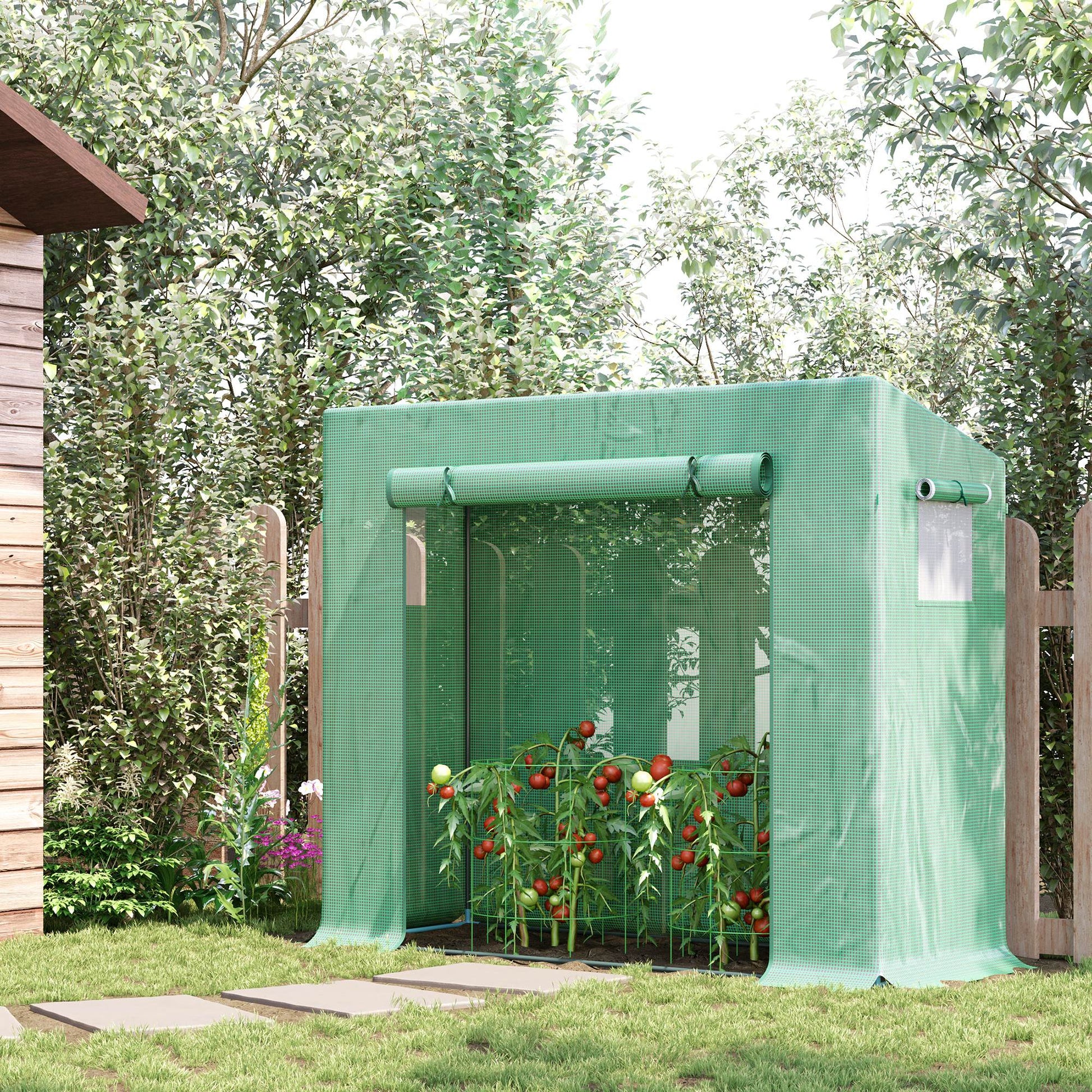 Outsunny Invernadero Pequeño Invernadero de Exterior con Ventanas y Marco de Acero Invernadero para Cultivar Tomates Plantas Flores 200x76x168 cm Verde