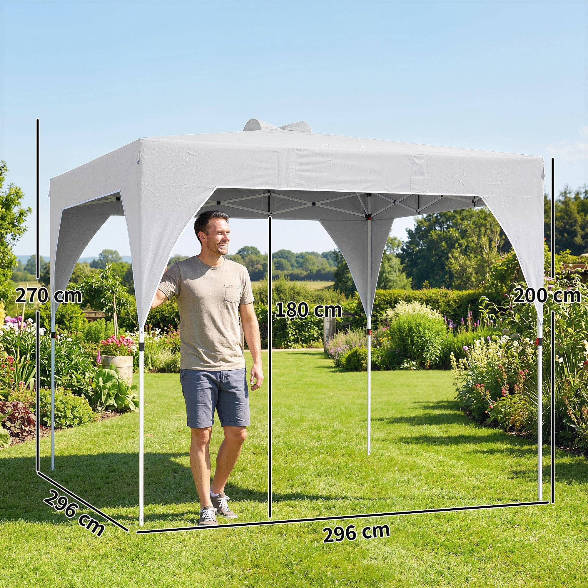 Outsunny Carpa Plegable 3x3 m, Pop-up, Cenador Pabellón de Jardín con Ventilación Superior, Bloqueo Central, UPF50+, Altura Ajustable 3 Niveles, Bolsa Transporte con Ruedas, Sacos de Arena, Gris