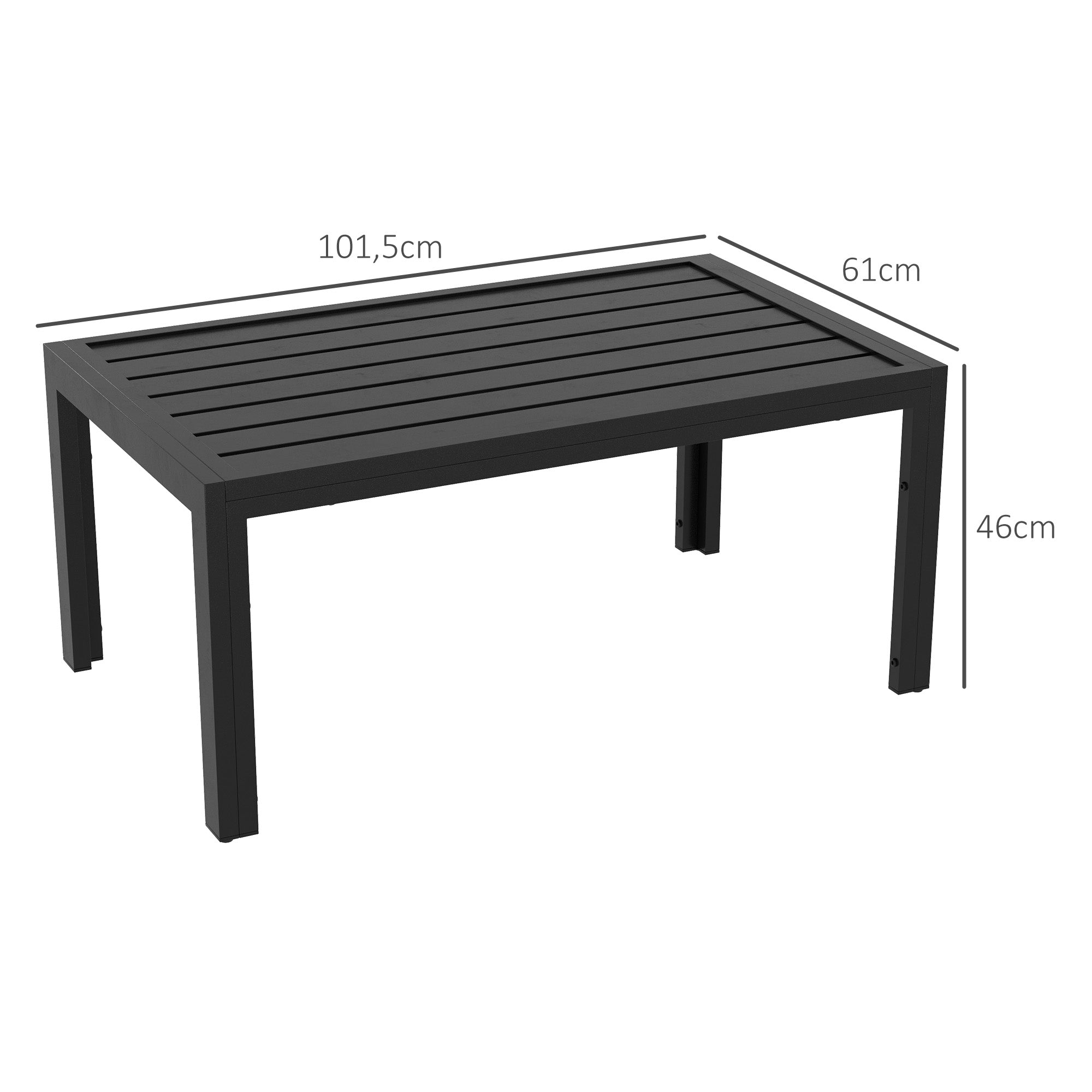 Outsunny Mesa de Centro de Jardín Rectangular, Mesa Auxiliar con Estructura de Acero Galvanizado y Superficie de Tablillas, Mesita de Café para Patio, Balcón, Terraza o Porche, Negro