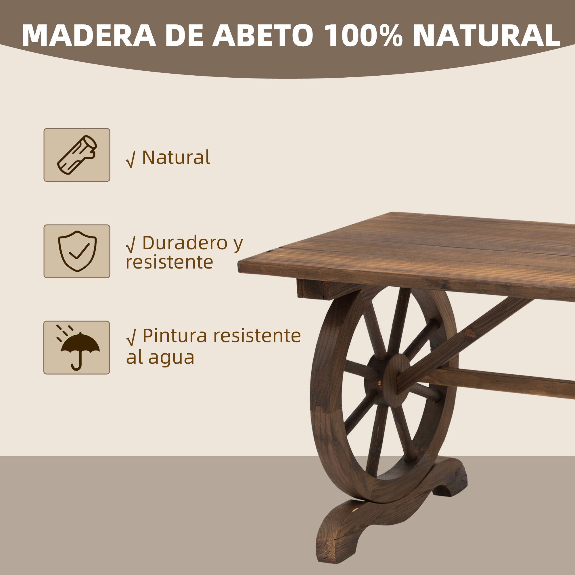 Outsunny Mesa de Jardín de Madera Mesa de Terraza Exterior 110x60x65 cm con Patas en Forma de Rueda Carga 100 kg Mesa para Exterior Patio Madera Carbonizada