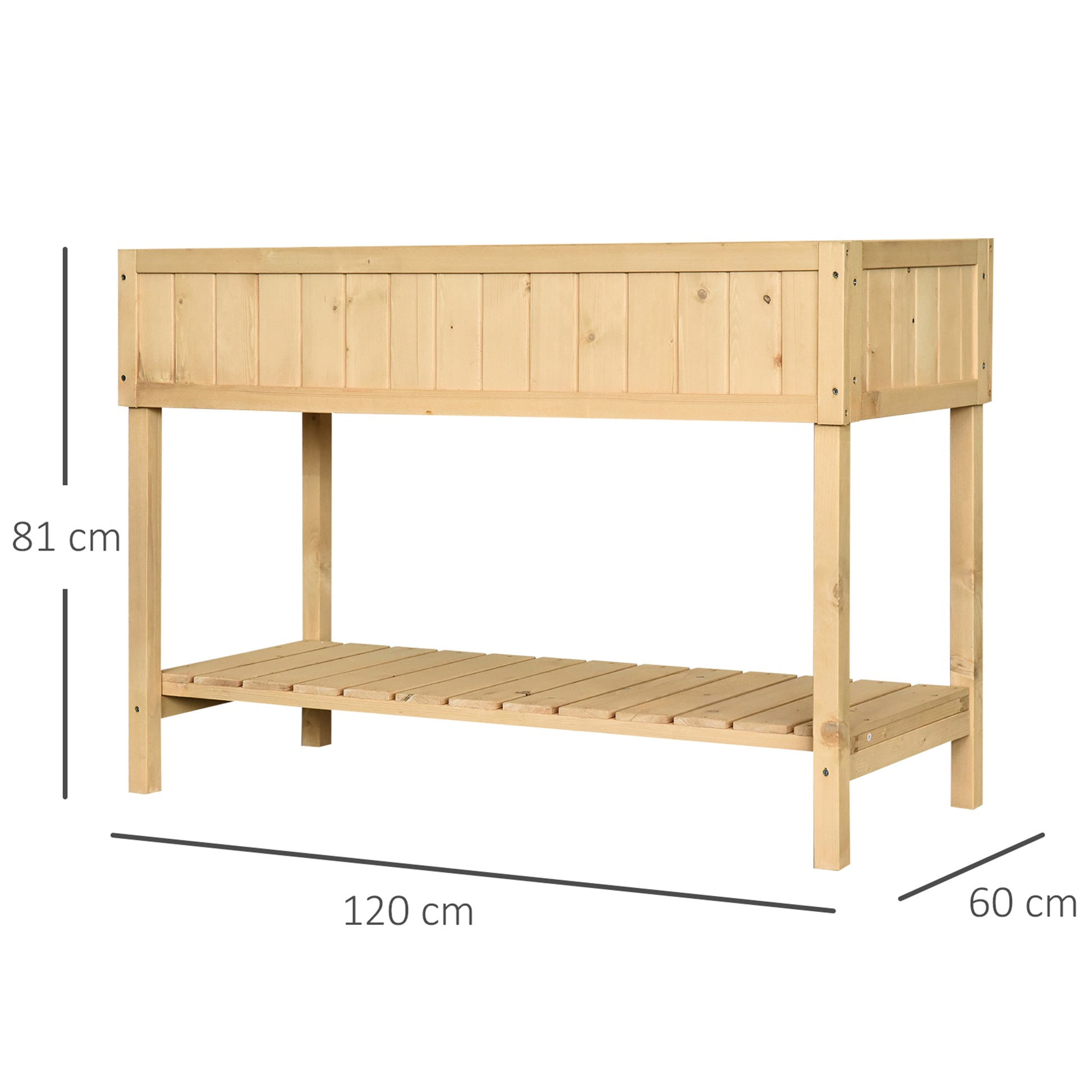 Outsunny Huerto Urbano de Madera 120x60x81 cm Jardinera Elevada para Cultivo de Plantas Flores Mesa de Cultivo con Estante Inferior para Jardín Terraza Exterior Natural