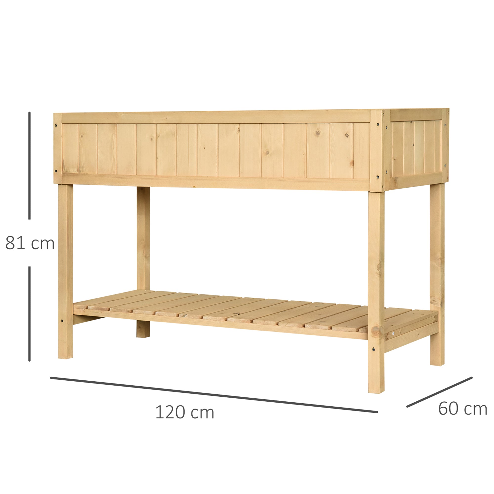 Outsunny Huerto Urbano de Madera 120x60x81 cm Jardinera Elevada para Cultivo de Plantas Flores Mesa de Cultivo con Estante Inferior para Jardín Terraza Exterior Natural
