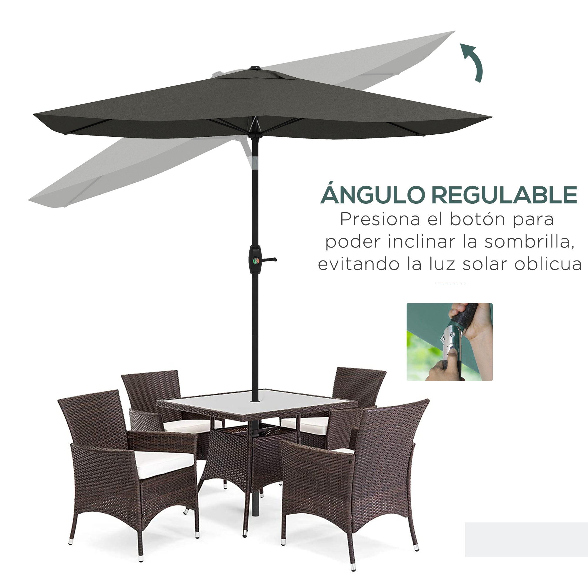Outsunny Sombrilla de Terraza Exterior 3x2 m Parasol de Terraza Exterior con Ángulo Ajustable Mástil de Aluminio y Protección UV 50+ Sombrilla para Jardín Patio Gris Oscuro