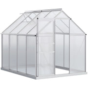 Outsunny Invernadero Policarbonato Aluminio de Jardín 190x253x199 cm 4,8m² Caseta de Exterior con Base Puerta Corredera y Tragaluce para Cultivo Plantas Semillas Transparente