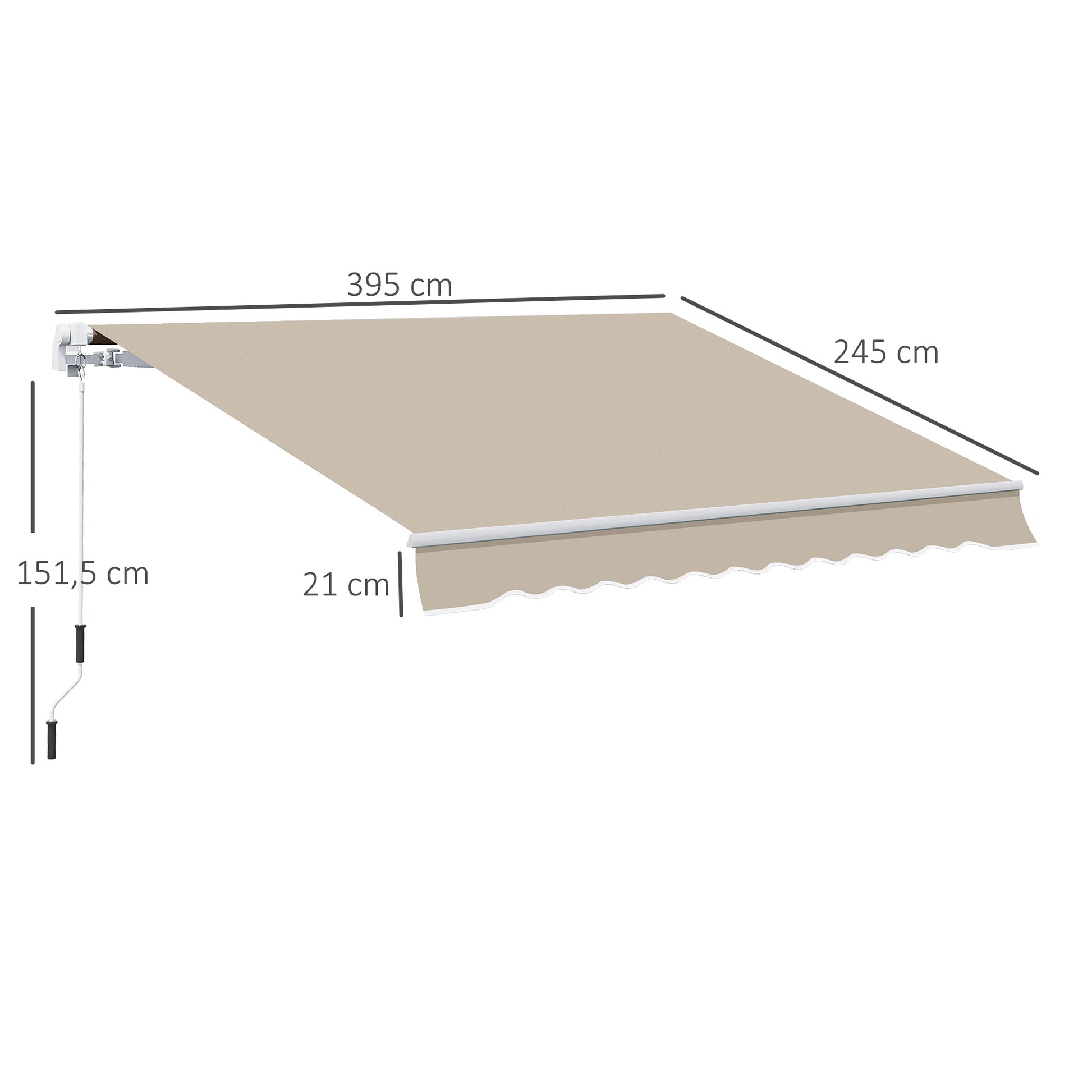 Outsunny Toldo Manual Retráctil 395x245 cm Toldo para Balcón con Manivela de Metal Impermeable y Anti-UV Toldo Enrollable de Exterior para Jardín Terraza Ventanas Beige