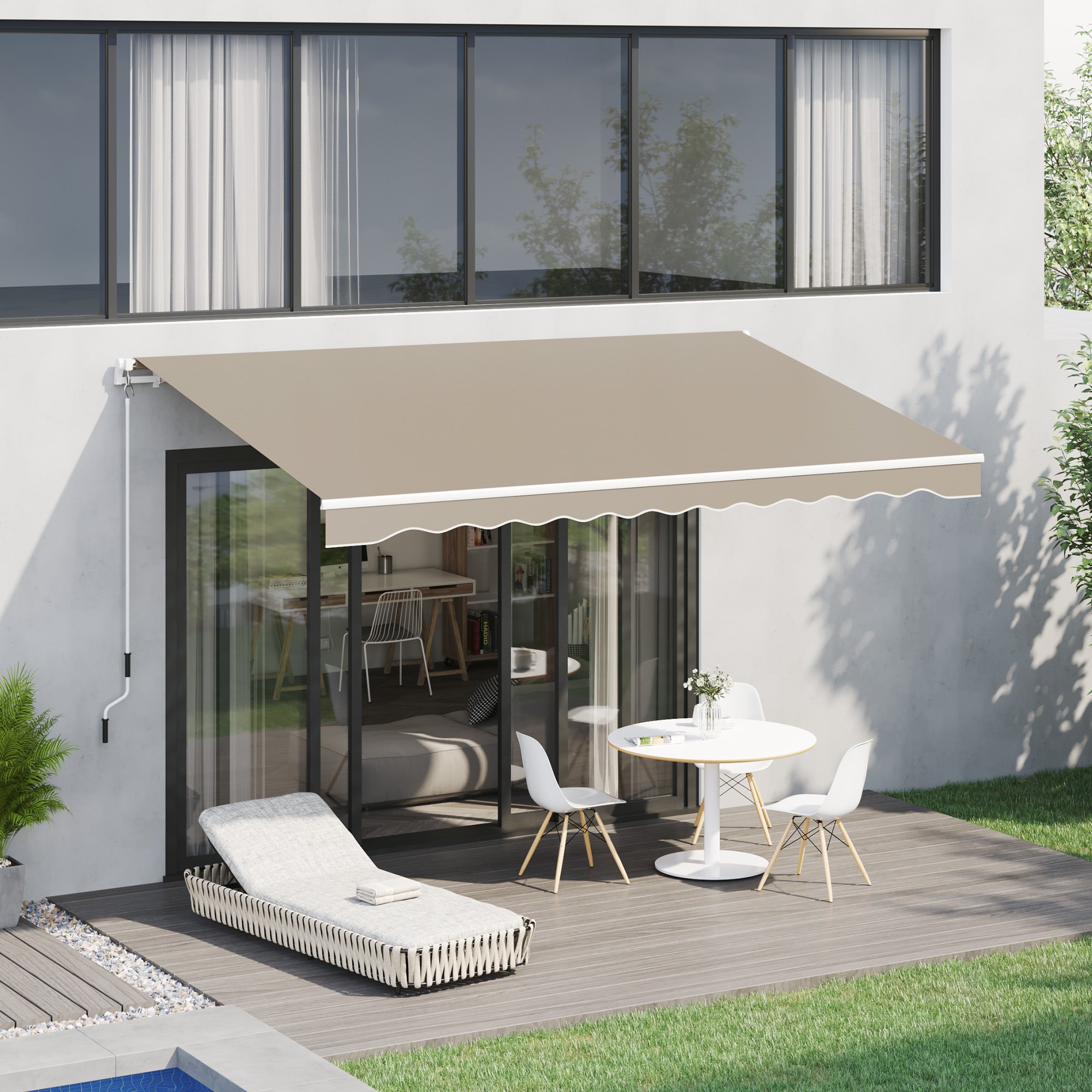 Outsunny Toldo Manual Retráctil 395x245 cm Toldo para Balcón con Manivela de Metal Impermeable y Anti-UV Toldo Enrollable de Exterior para Jardín Terraza Ventanas Beige