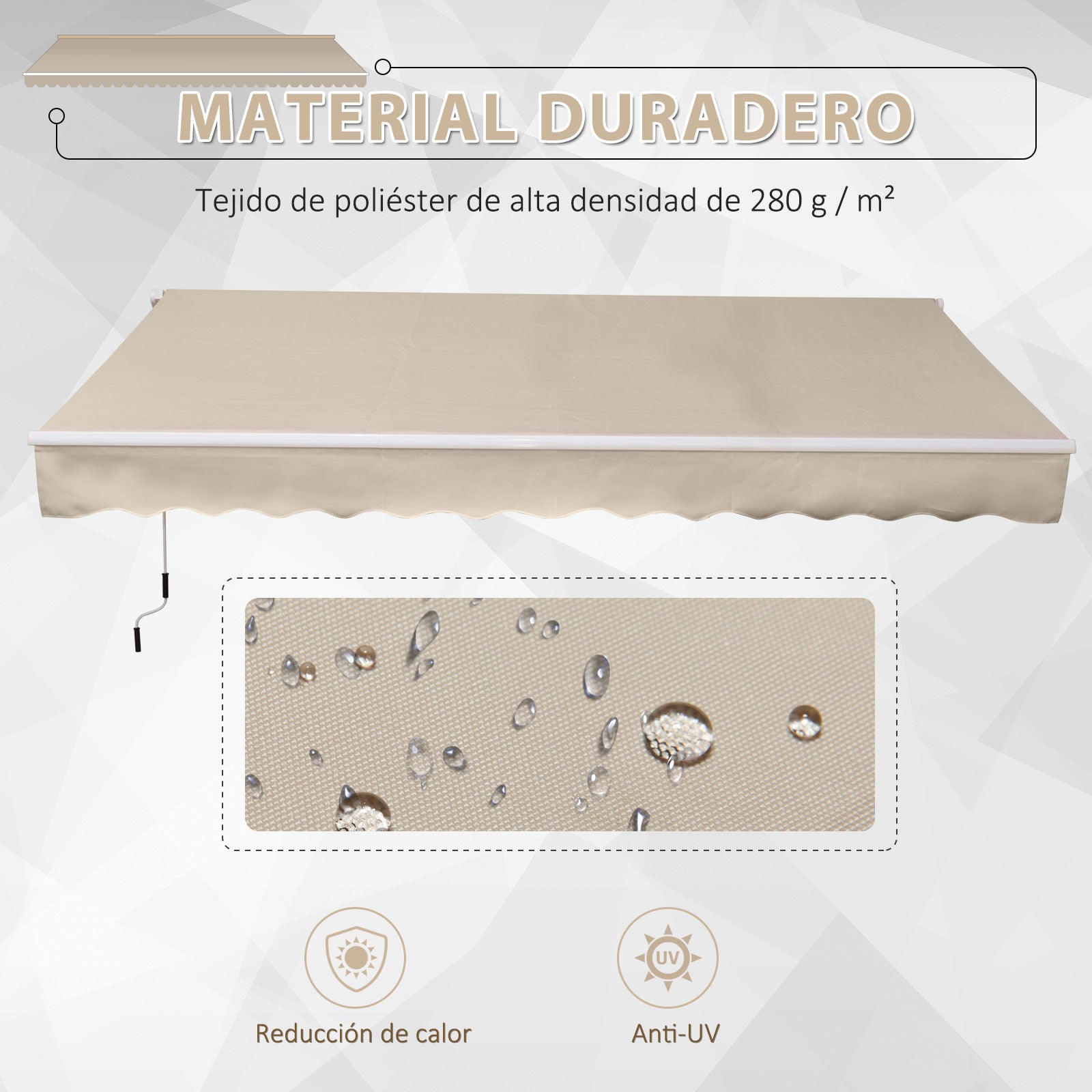 Outsunny Toldo Manual Retráctil 395x245 cm Toldo para Balcón con Manivela de Metal Impermeable y Anti-UV Toldo Enrollable de Exterior para Jardín Terraza Ventanas Beige