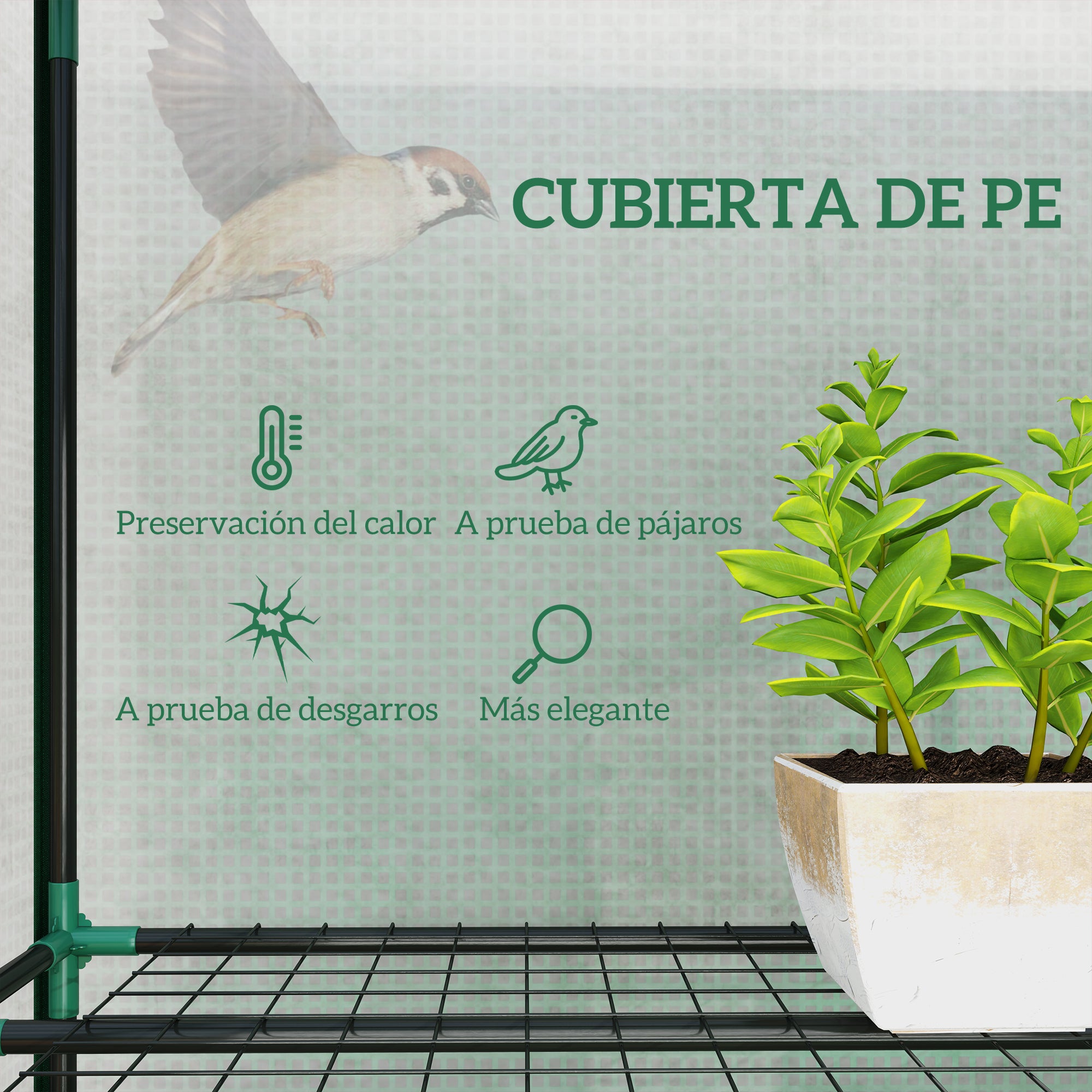 Outsunny Invernadero de Exterior de 3 Niveles Invernadero de Jardín con 9 Estantes Puerta Enrollable con Cremallera Marco de Acero Cubierta de PE 140g/m² Anti-UV para Terraza 215x46x151cm Verde