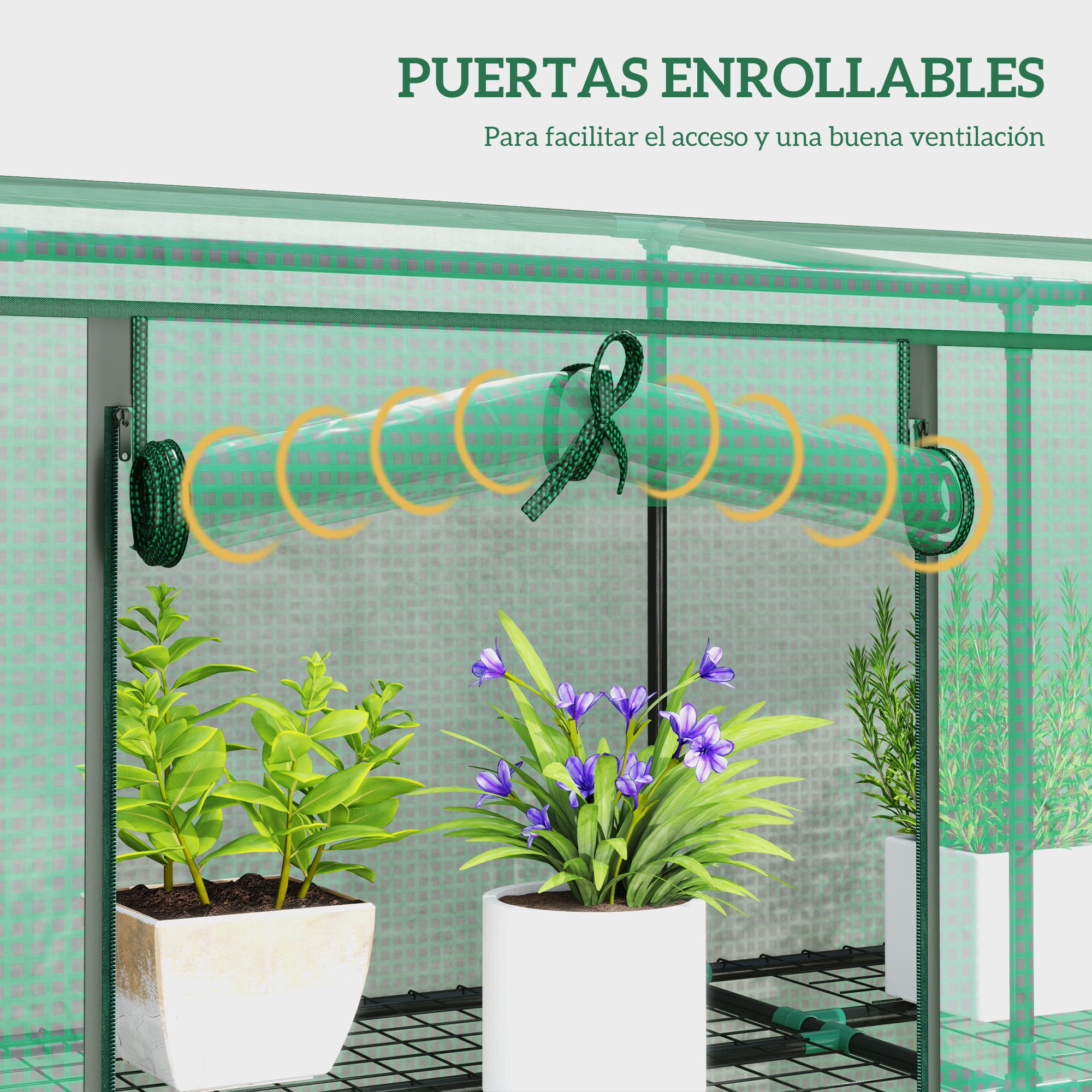 Outsunny Invernadero de Exterior de 3 Niveles Invernadero de Jardín con 9 Estantes Puerta Enrollable con Cremallera Marco de Acero Cubierta de PE 140g/m² Anti-UV para Terraza 215x46x151cm Verde
