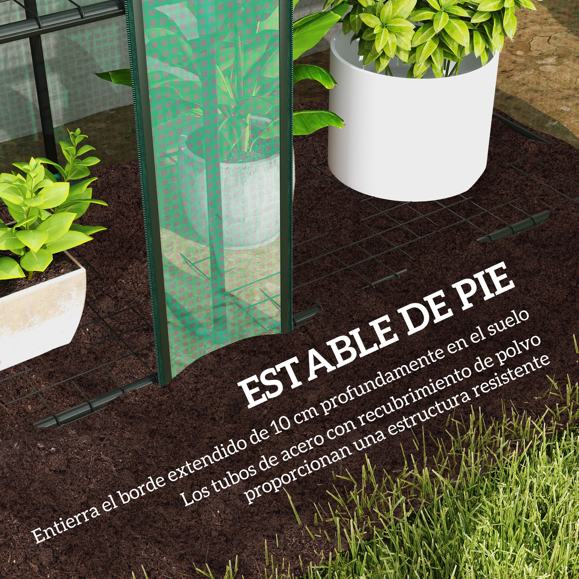 Outsunny Invernadero de Exterior de 3 Niveles Invernadero de Jardín con 9 Estantes Puerta Enrollable con Cremallera Marco de Acero Cubierta de PE 140g/m² Anti-UV para Terraza 215x46x151cm Verde