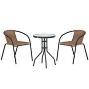 Outsunny Conjunto de Muebles de Jardín Juego de 3 Piezas Sillas y Mesa de Ratán con 2 Sillas Apilables y 1 Mesa de Centro Redonda para Terraza Césped Balcón Marrón
