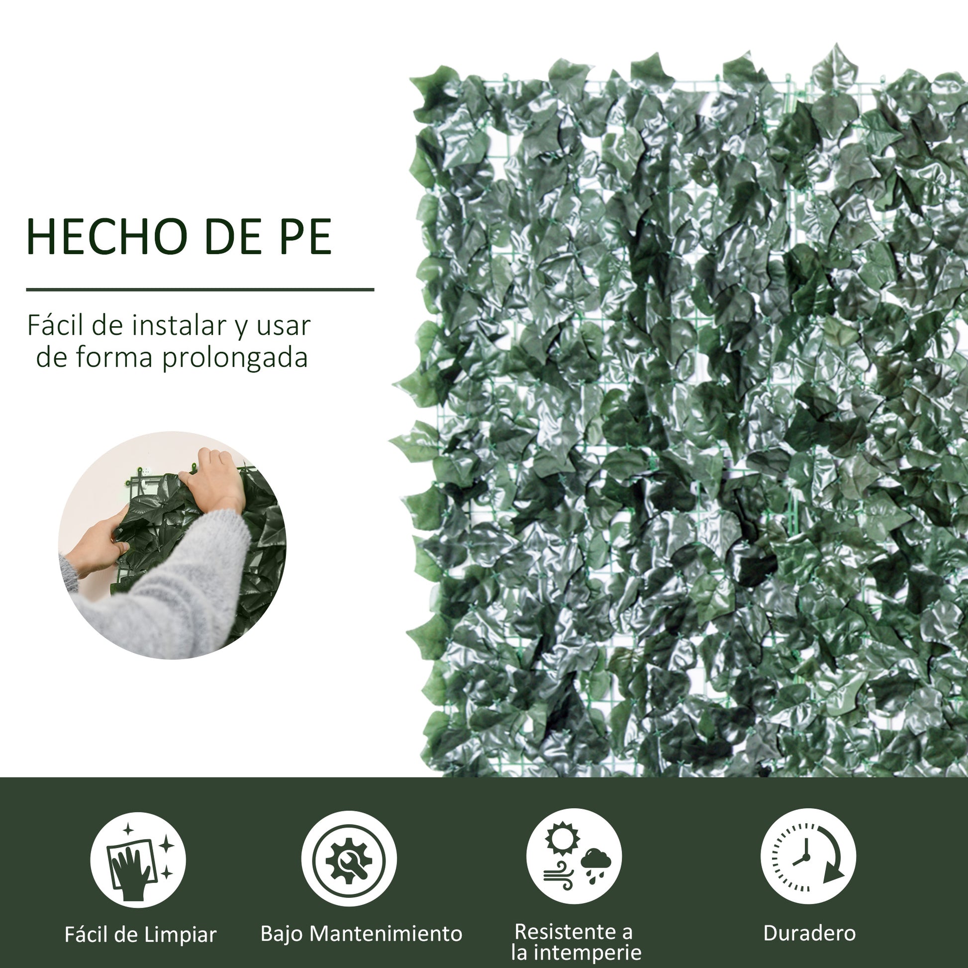 Outsunny Seto Artificial Ocultación Jardín en Rollo 2,4x1 m Pantalla de Valla de Privacidad de Hiedra Artificial para Terraza Balcón Exterior Decoración de Hojas Verde