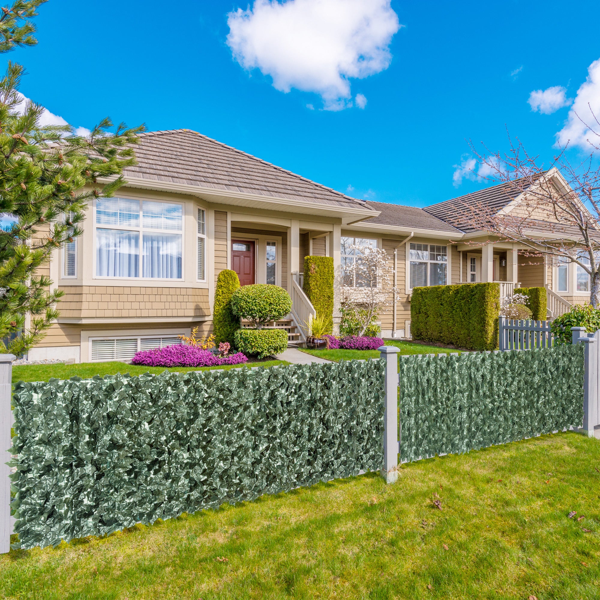 Outsunny Seto Artificial Ocultación Jardín en Rollo 2,4x1 m Pantalla de Valla de Privacidad de Hiedra Artificial para Terraza Balcón Exterior Decoración de Hojas Verde