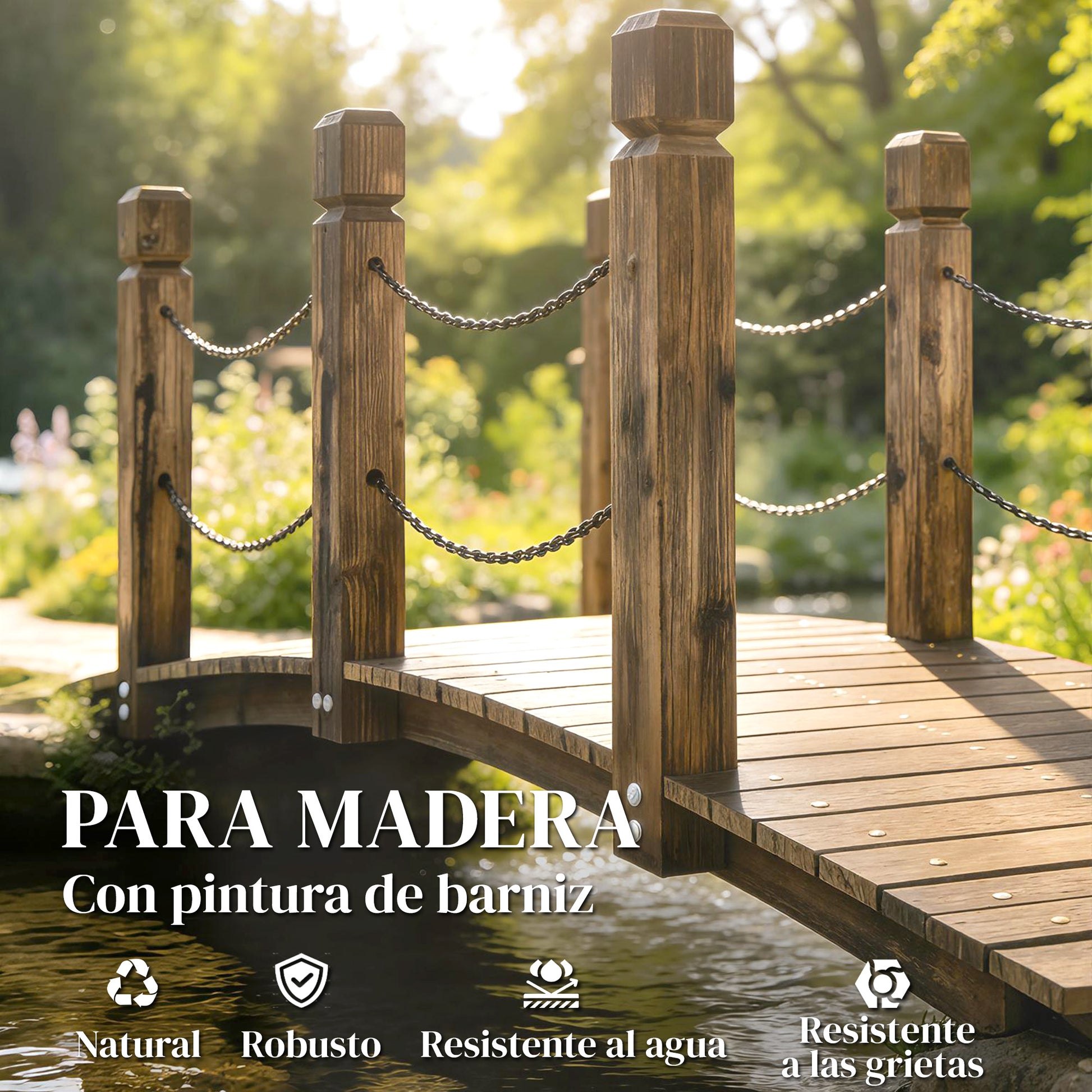Outsunny Puente de Jardín de Madera, 1,51 m, Puente Decorativo para Estanques Rústico con Barandillas de Seguridad, Carga 200 kg, Construcción Resistente, Carbonizado