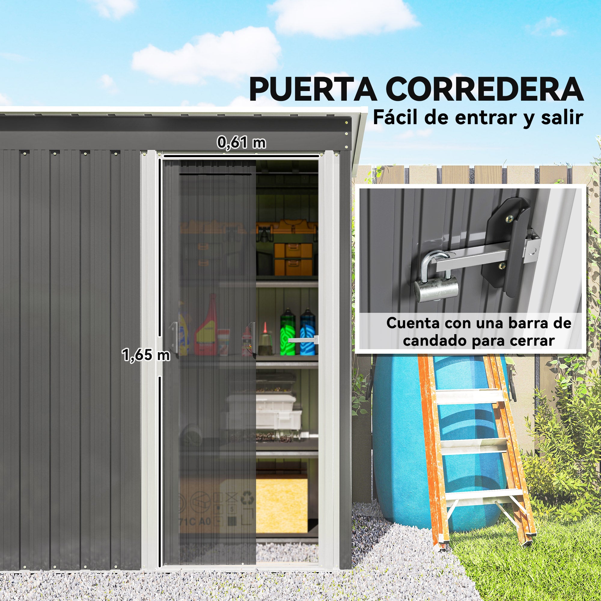 Outsunny Caseta de Jardín Exterior, 1,16 m², 163x89x182 cm, Cobertizo de Jardín Exterior Metálico con Puerta Corredera y Techo Inclinado, para Almacenamiento de Herramientas, Gris