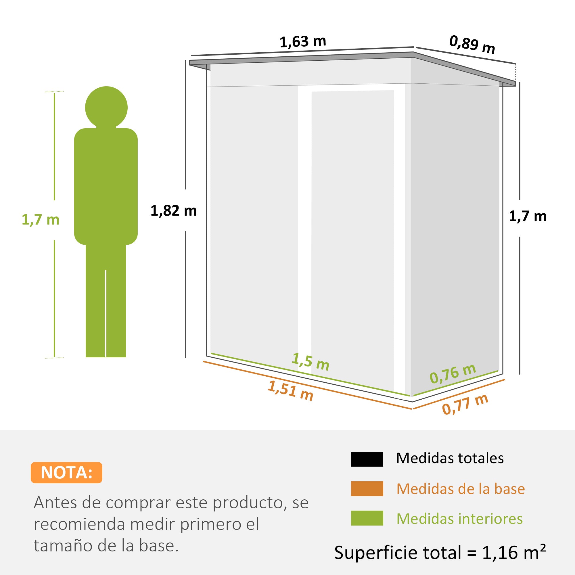 Outsunny Caseta de Jardín Exterior, 1,16 m², 163x89x182 cm, Cobertizo de Jardín Exterior Metálico con Puerta Corredera y Techo Inclinado, para Almacenamiento de Herramientas, Gris